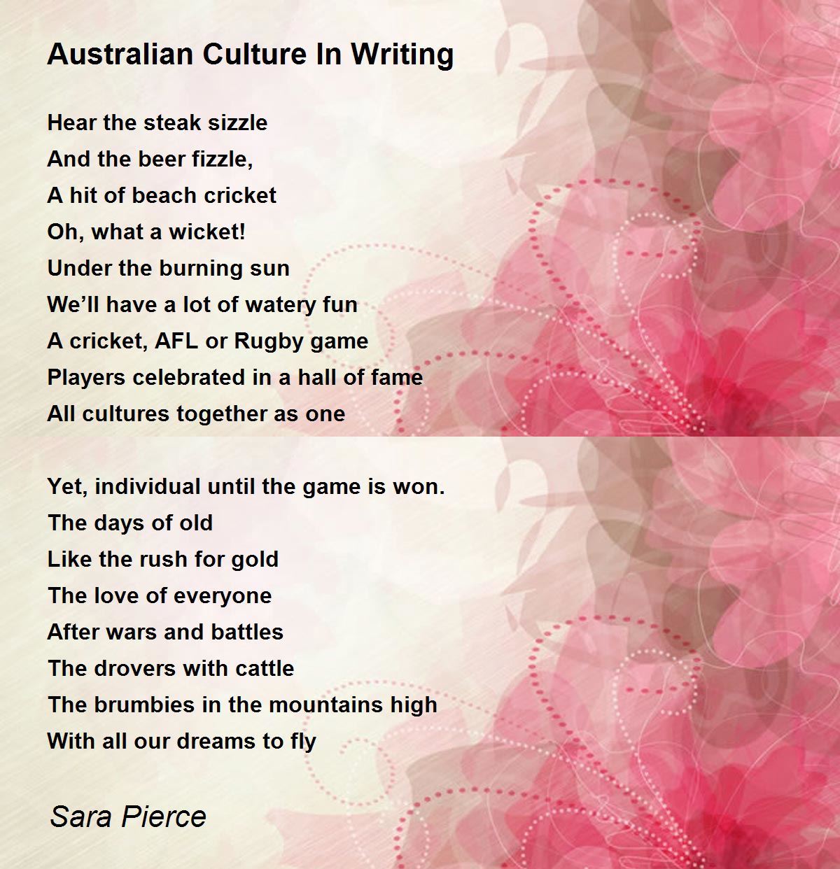 slim Pearly Susteen Australian Culture In Writing - Australian Culture In Writing Poem by Sara  Pierce