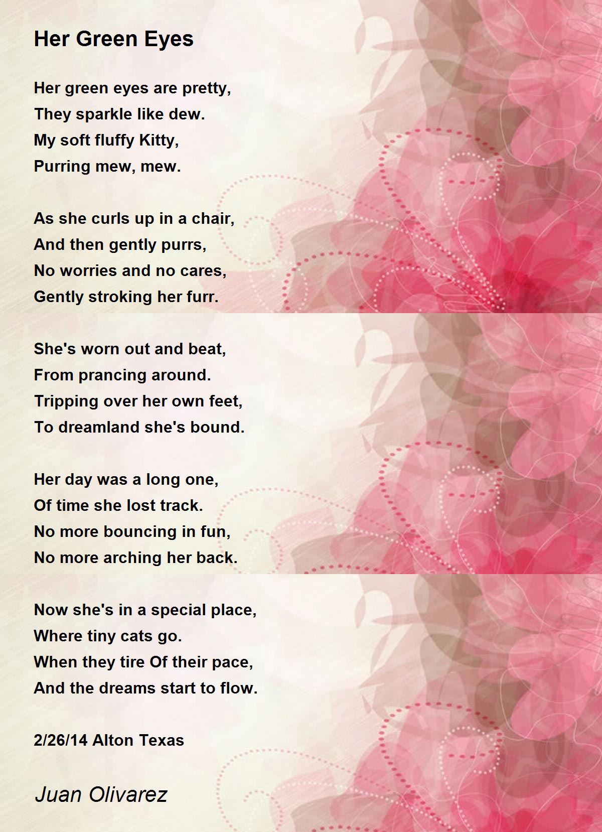 Her Green Eyes Her Green Eyes Poem by Juan Olivarez