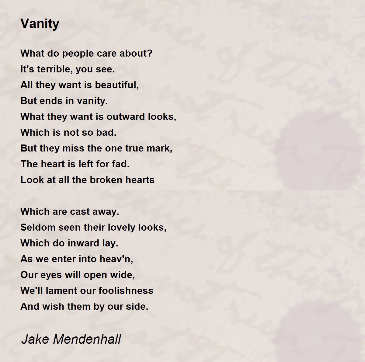 Vanity by Cam Brimhall Vanity Poem