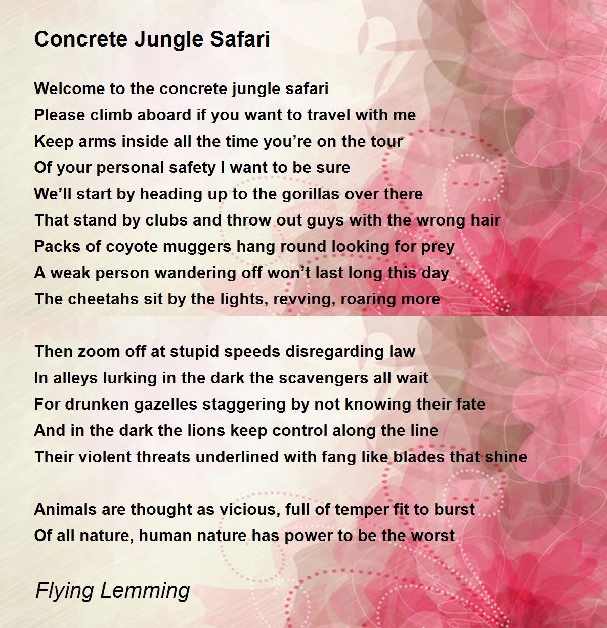 Concrete Jungle Safari Concrete Jungle Safari Poem by Flying Lemming