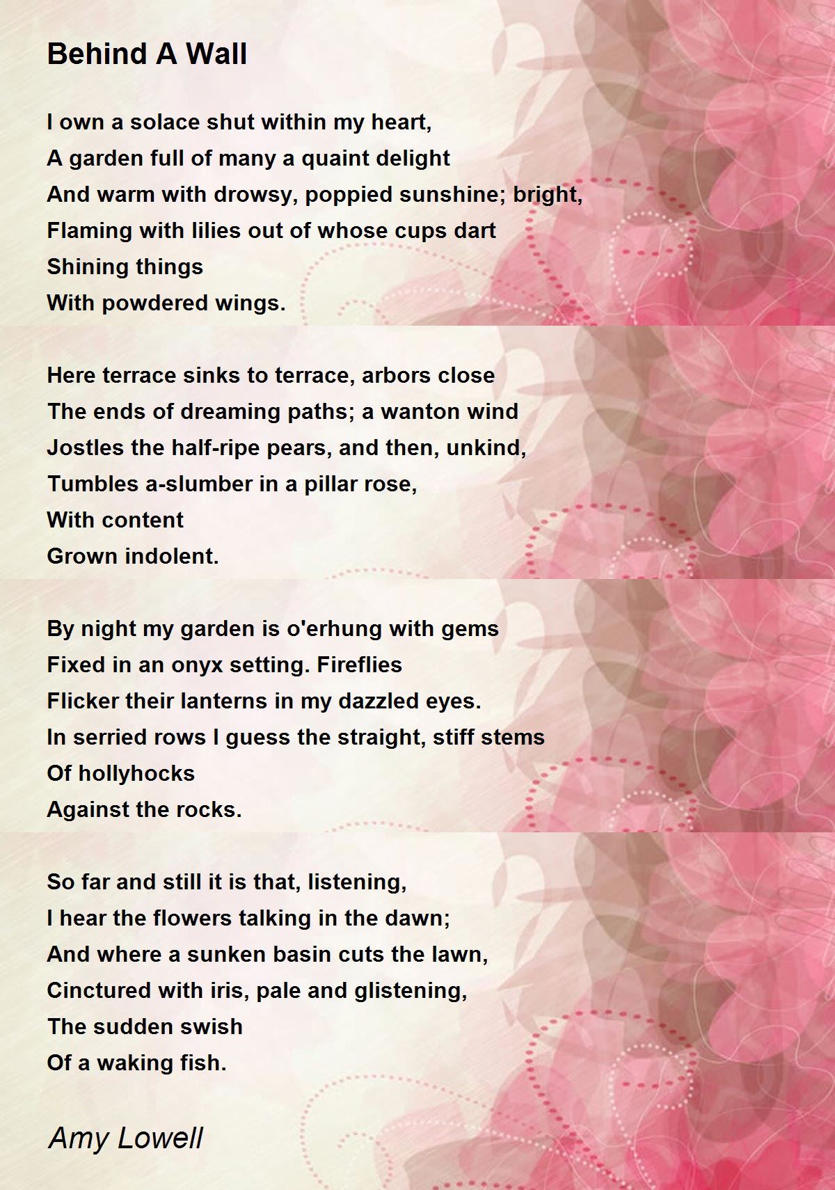 Behind A Wall Poem by Amy Lowell - Poem Hunter