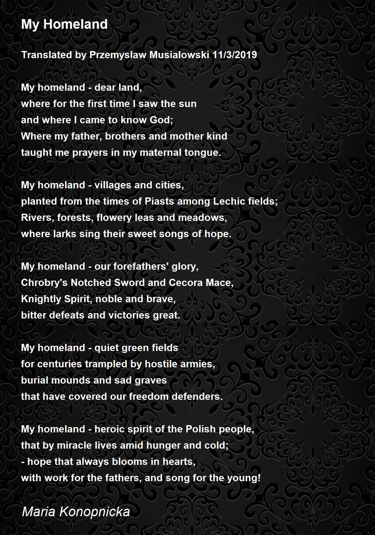 My Homeland My Homeland Poem by Maria Konopnicka