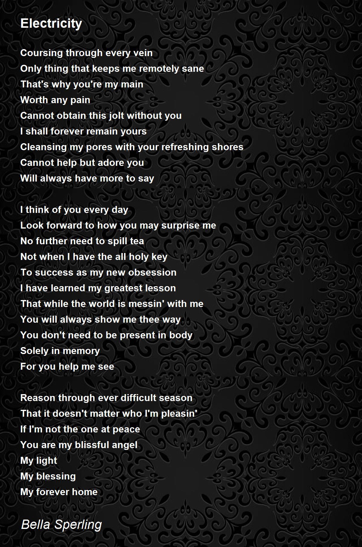 Electricity Electricity Poem by Sally Walker