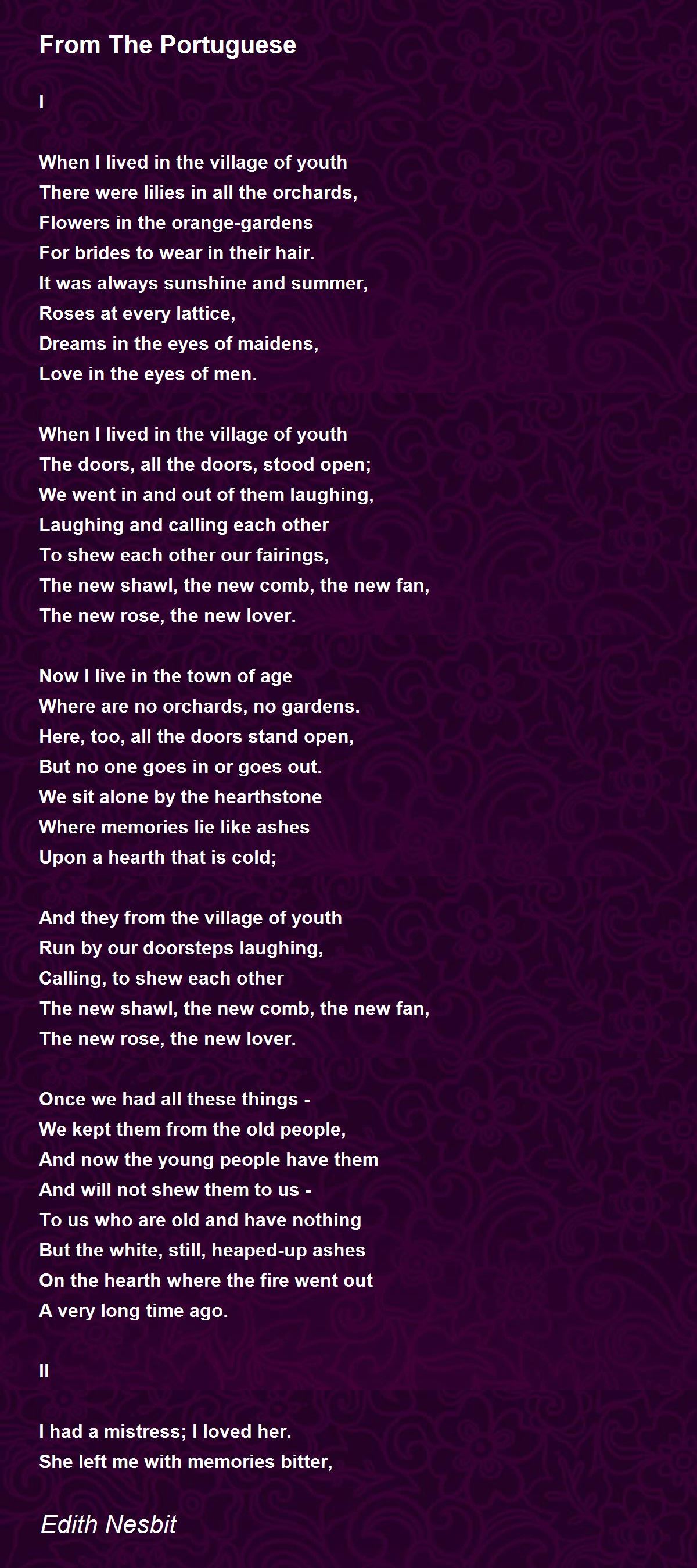 From The Portuguese Poem by Edith Nesbit Poem Hunter