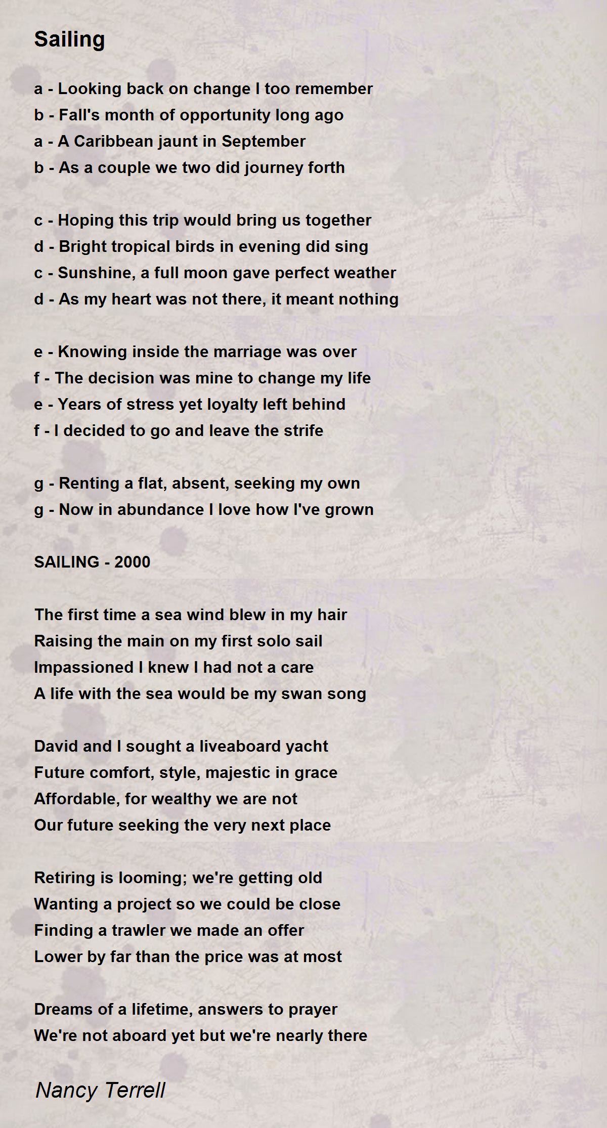 Sailing Poem by Nancy Terrell Poem Hunter