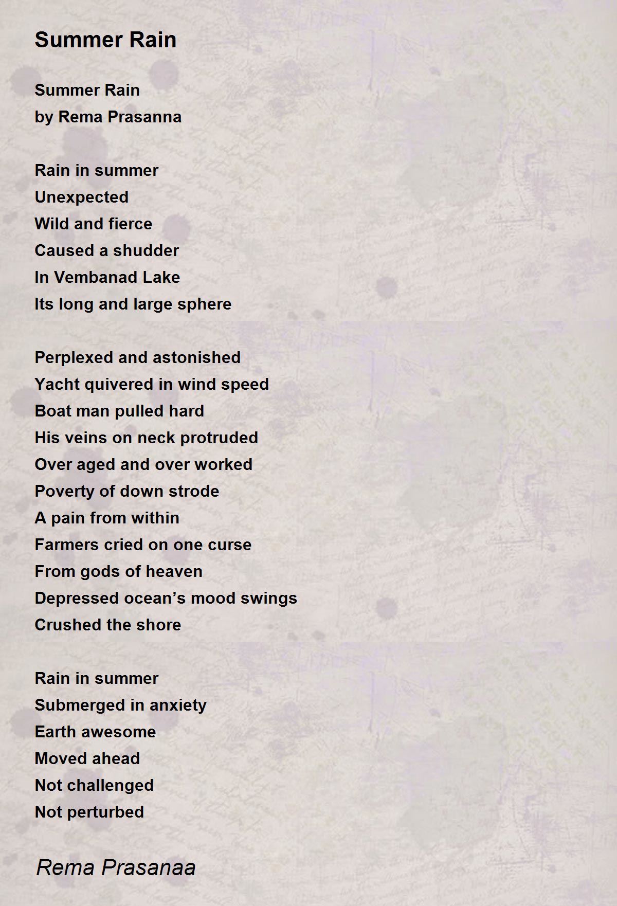 Summer Rain by Rema Prasanaa Summer Rain Poem