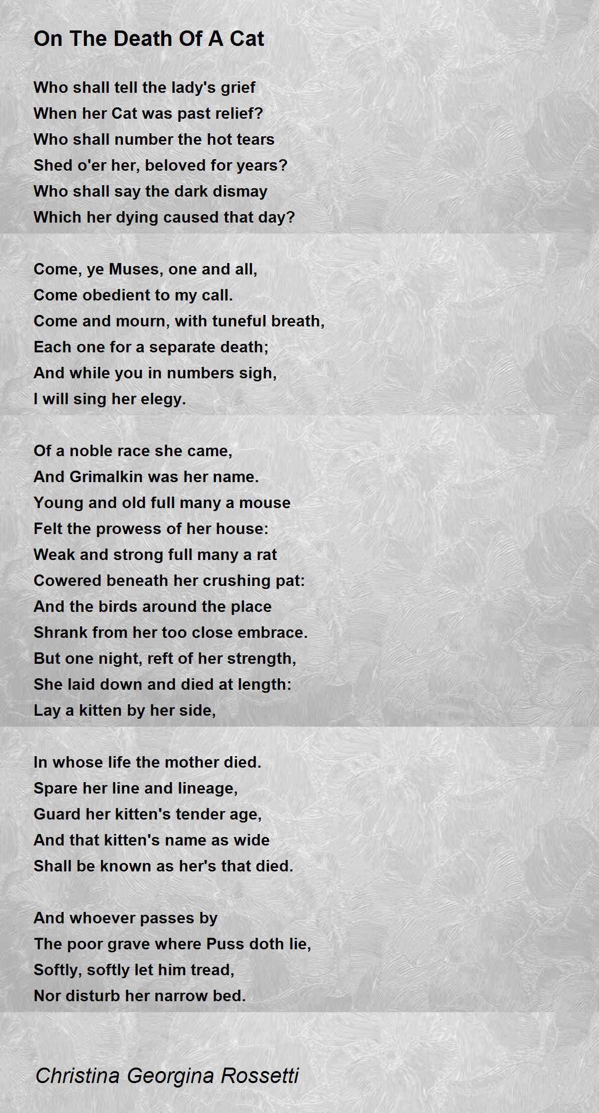 On The Death Of A Cat On The Death Of A Cat Poem by Christina