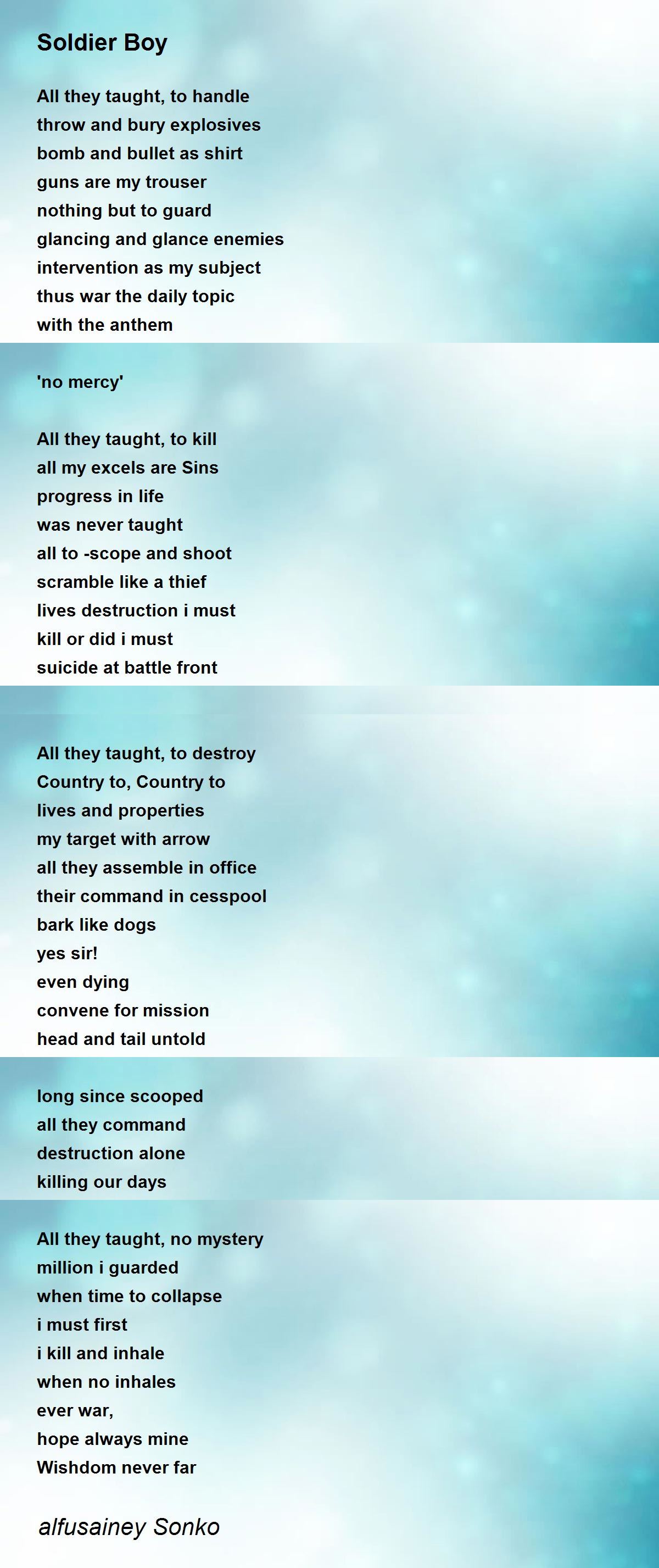 Soldier Boy Soldier Boy Poem by alfusainey Sonko