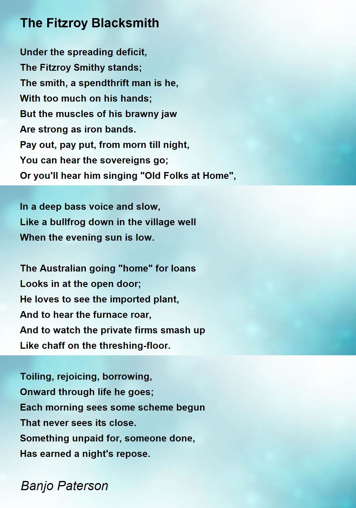 The Fitzroy Blacksmith Poem by Banjo Paterson - Poem Hunter