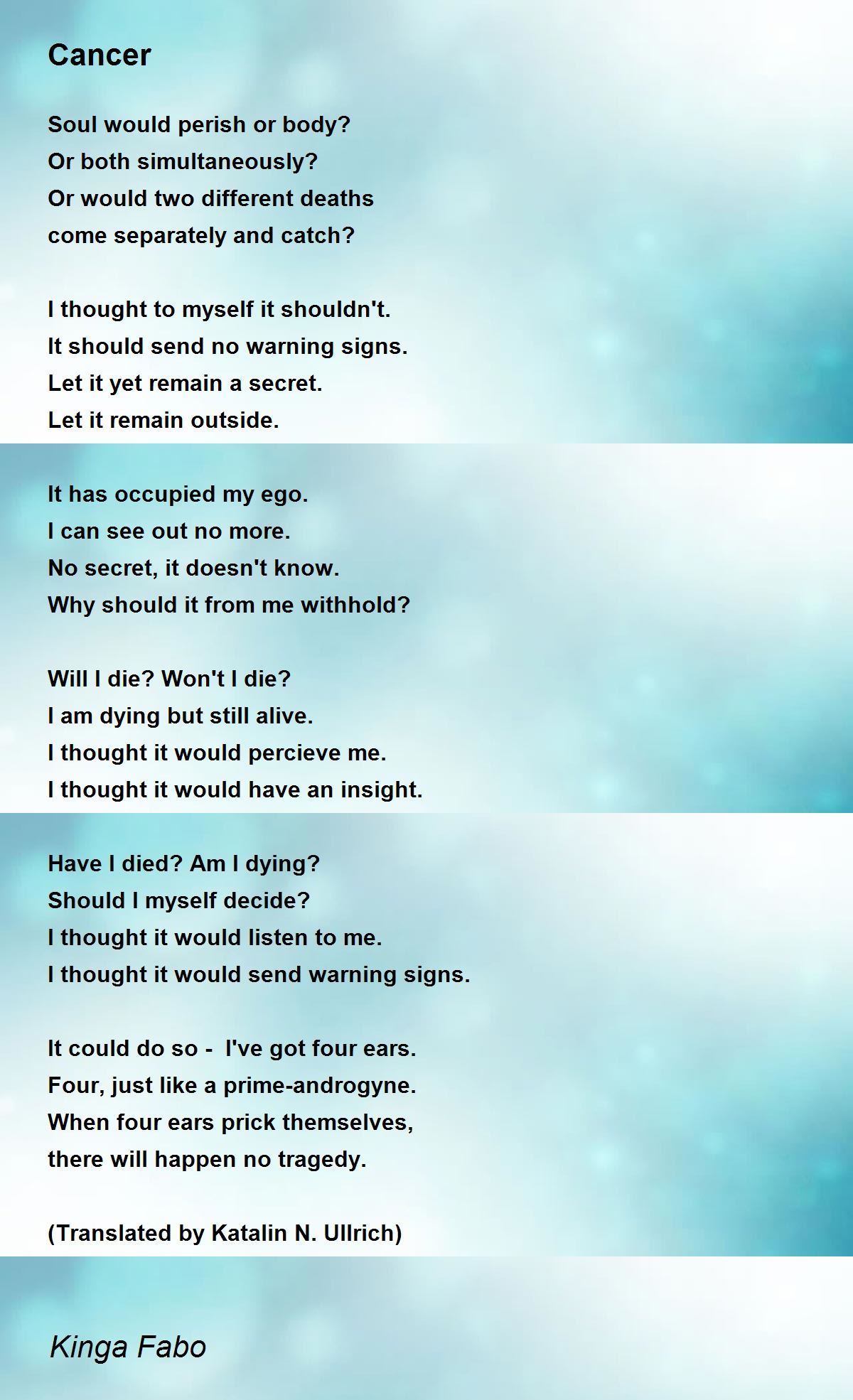 Cancer by Kinga Fabo Cancer Poem