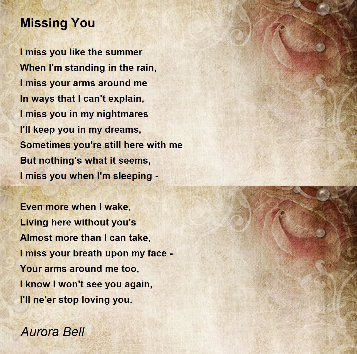 Missing You By Aurora Bell Missing You Poem