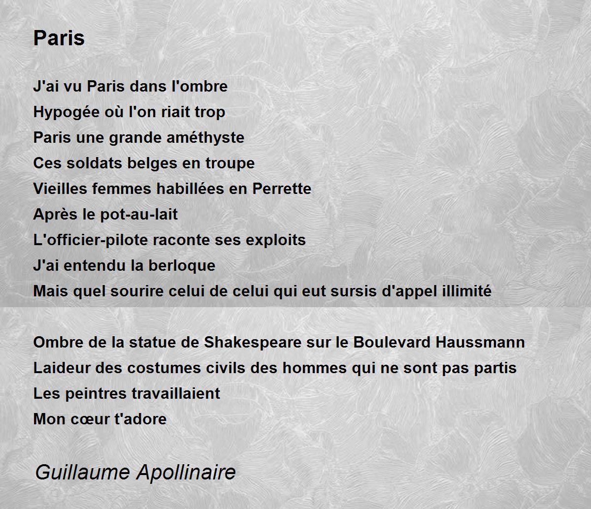 Paris Paris Poem by Guillaume Apollinaire