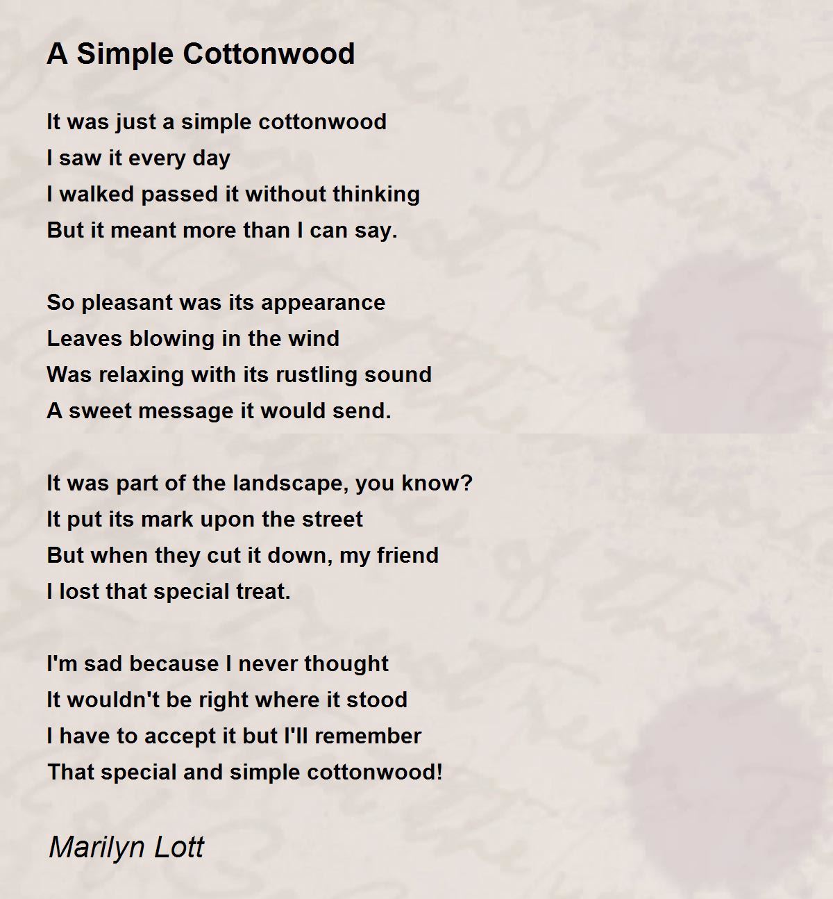 A Simple Cottonwood A Simple Cottonwood Poem by Marilyn Lott