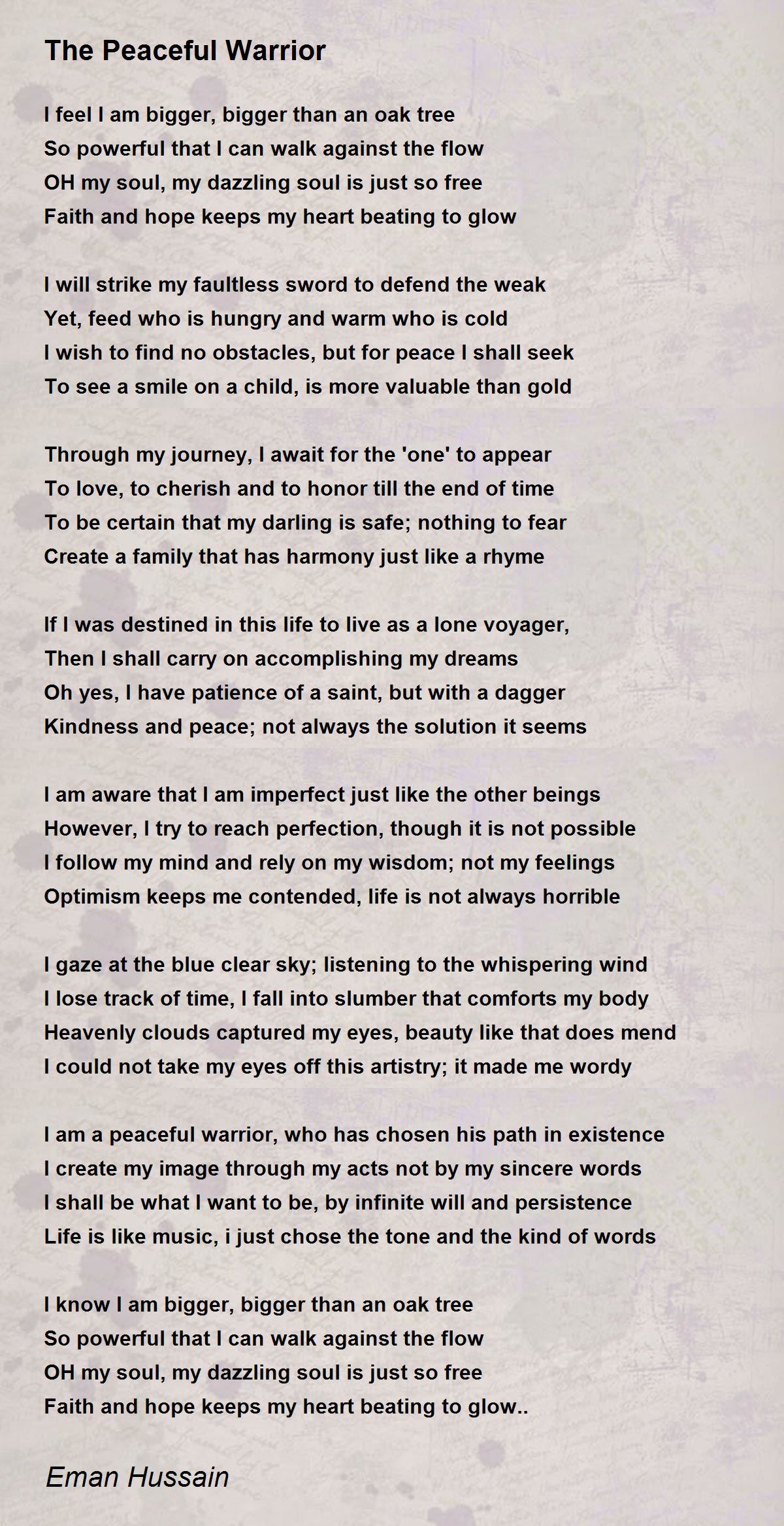 The Peaceful Warrior Poem By Eman Hussain Poem Hunter