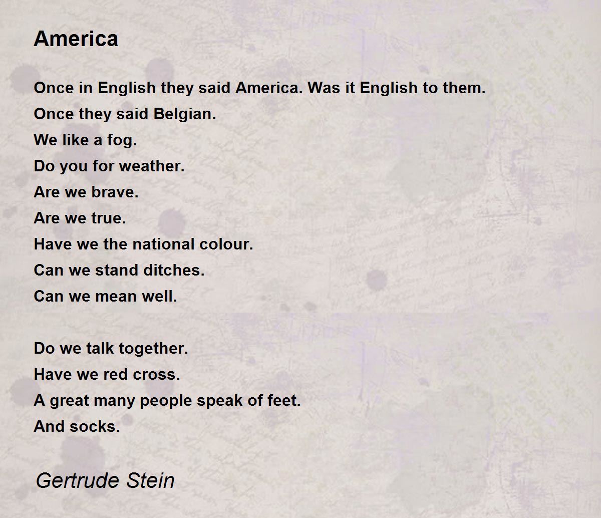 America Poem by Gertrude Stein Poem Hunter