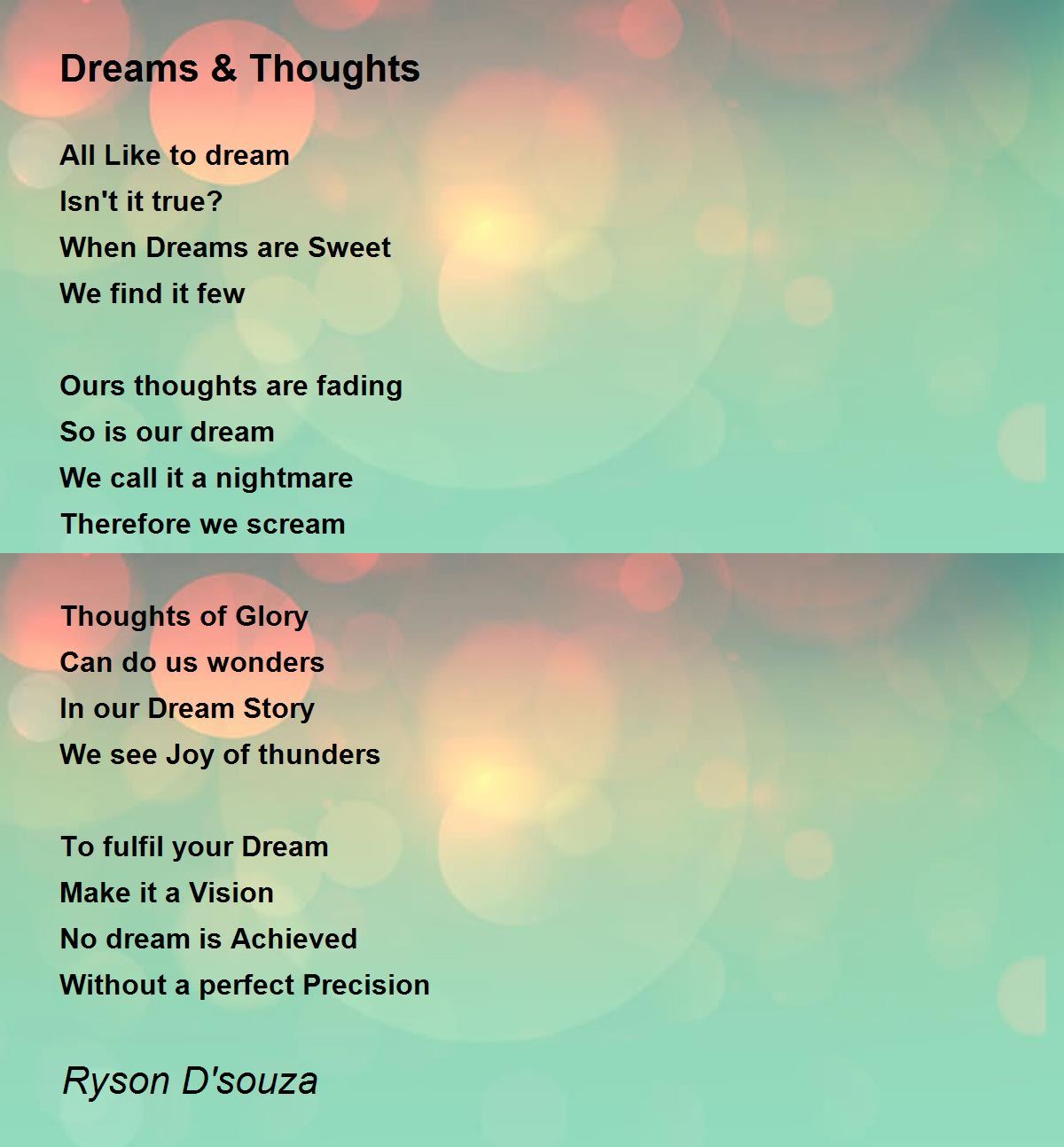 Dreams & Thoughts Poem by Ryson Dsouza - Poem Hunter