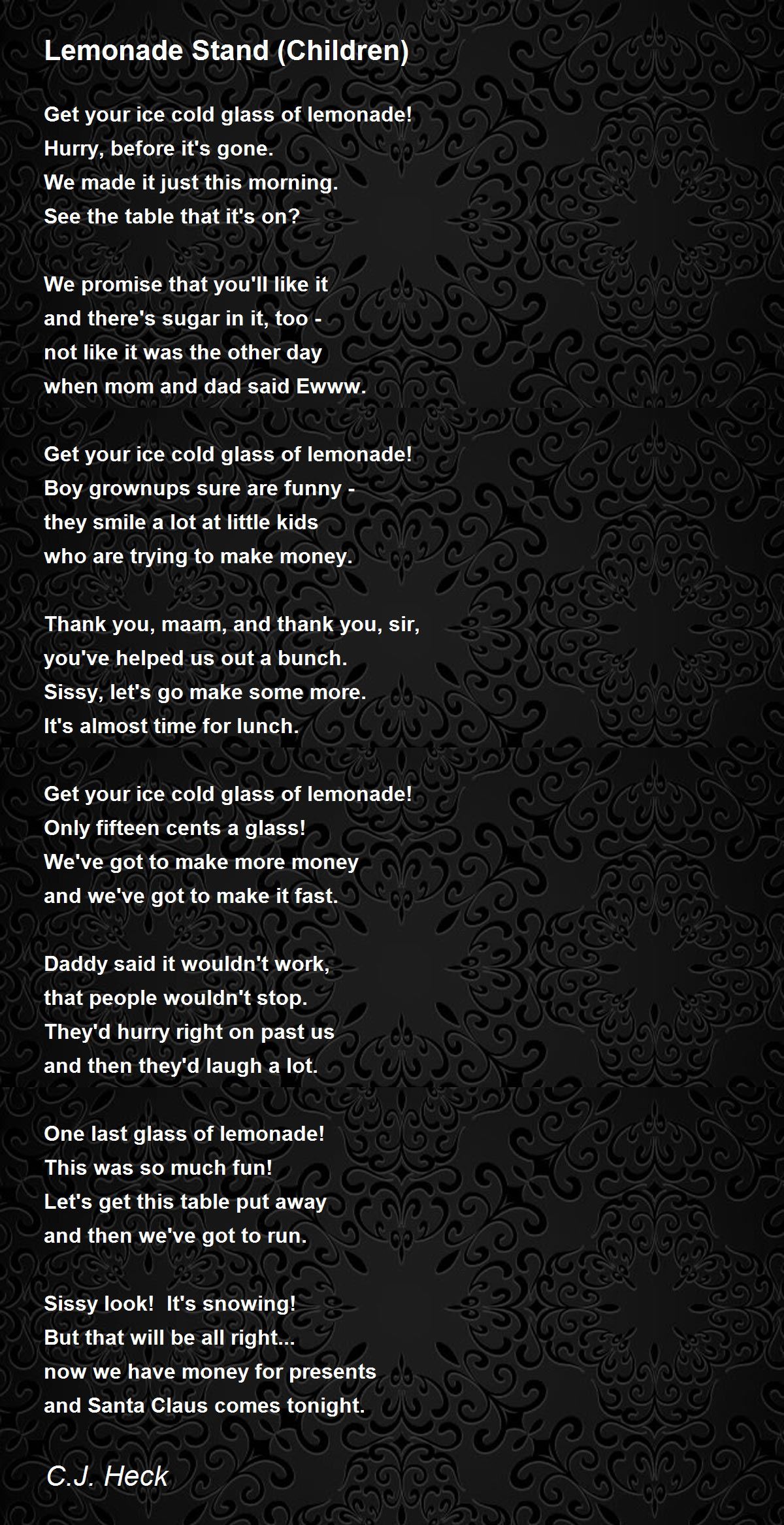 Lemonade Stand (Children) Poem by C.J. Heck - Poem Hunter