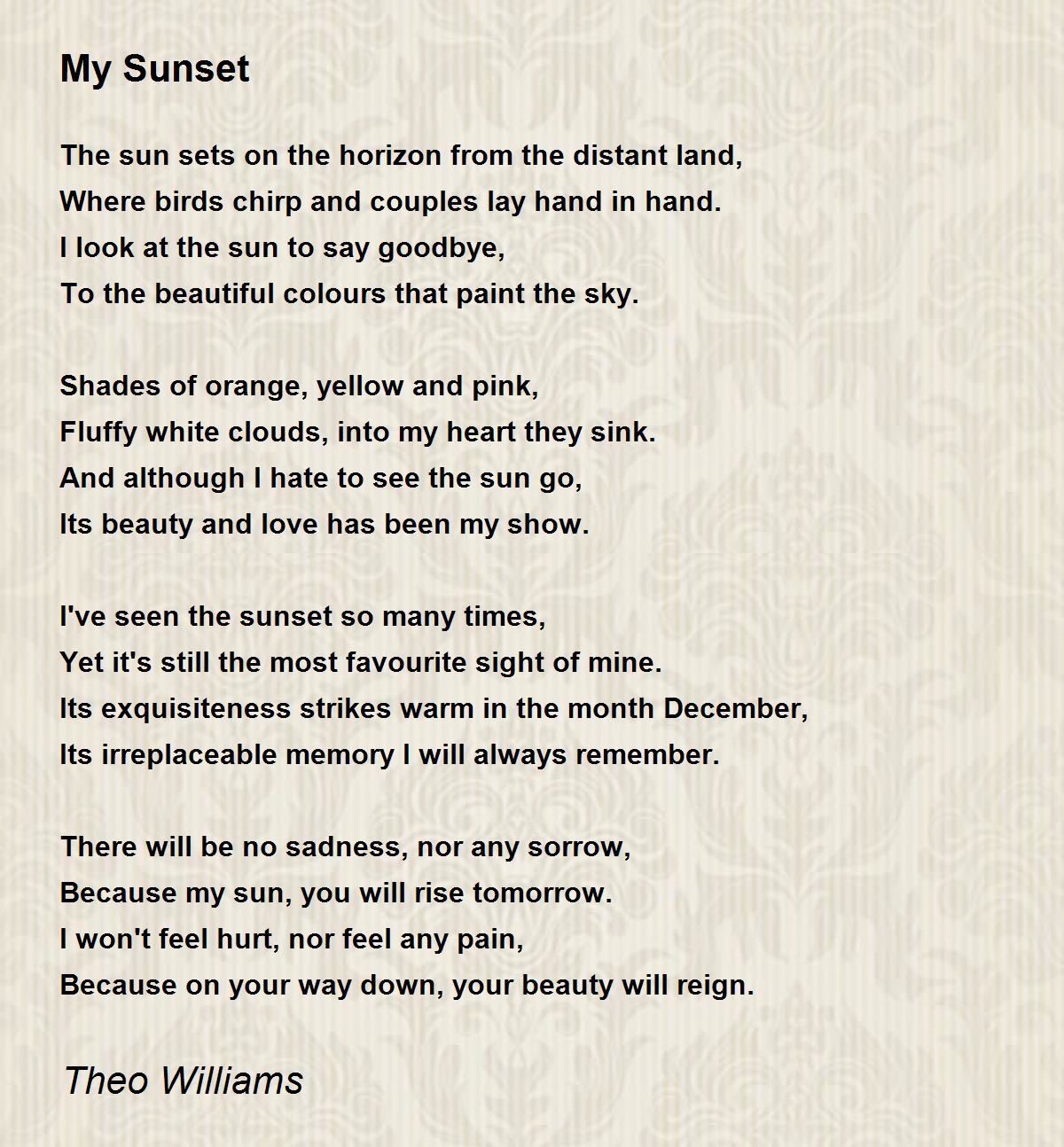 My Sunset My Sunset Poem by Theo Williams