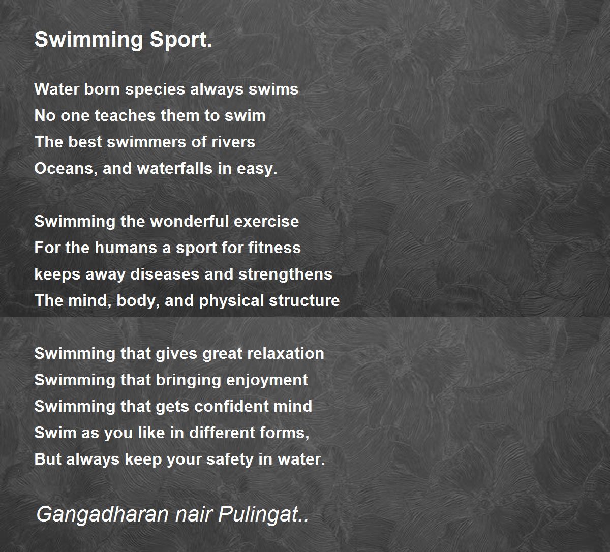 Swimming Sport. Poem by Gangadharan nair Pulingat.. - Poem Hunter