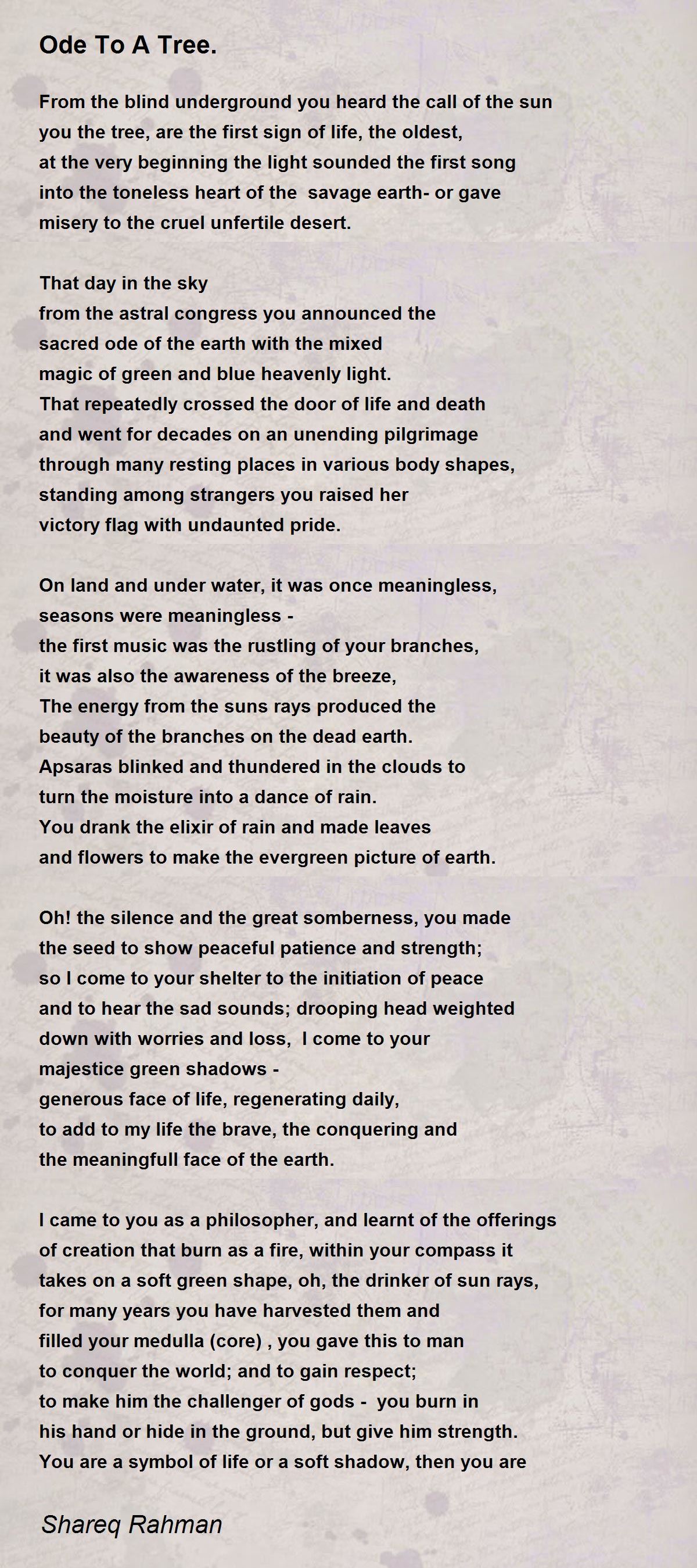 Ode To A Tree. Ode To A Tree. Poem by Shareq Rahman