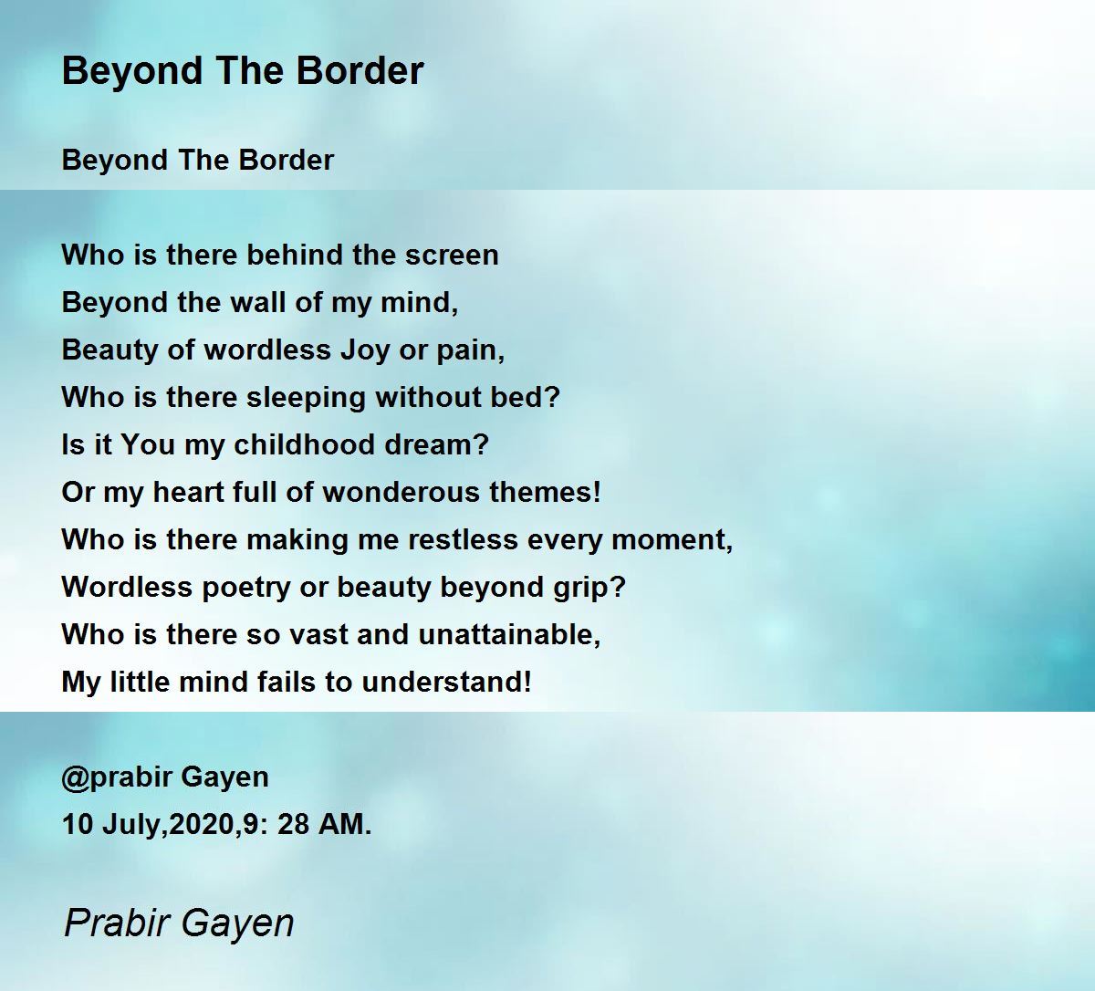 Beyond The Border - Beyond The Border Poem by Prabir Gayen