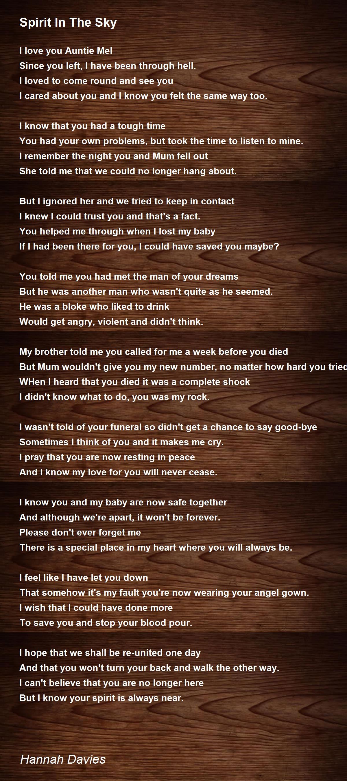 Spirit In The Sky Spirit In The Sky Poem by Hannah Davies