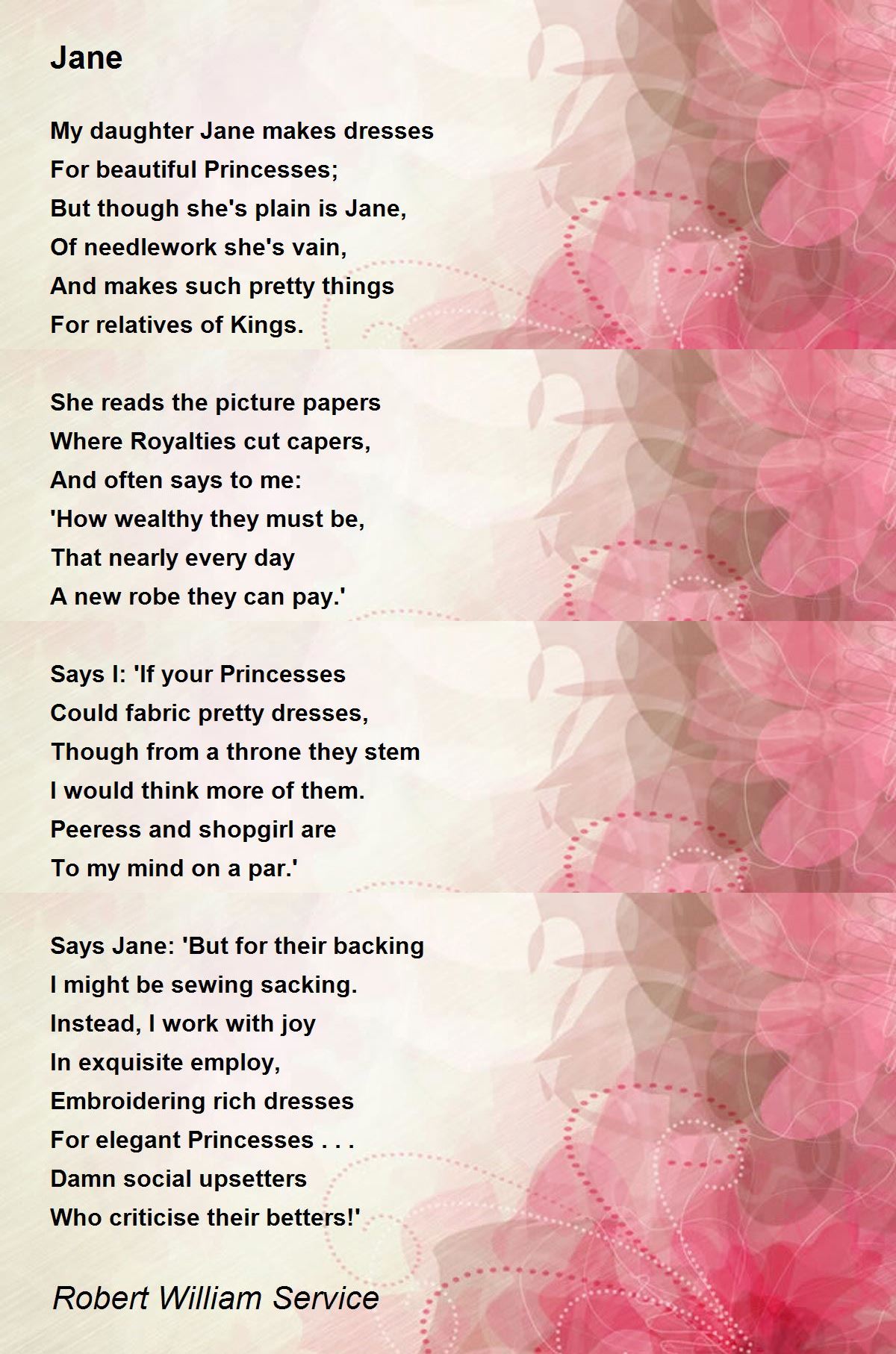 Jane Jane Poem by Robert William Service
