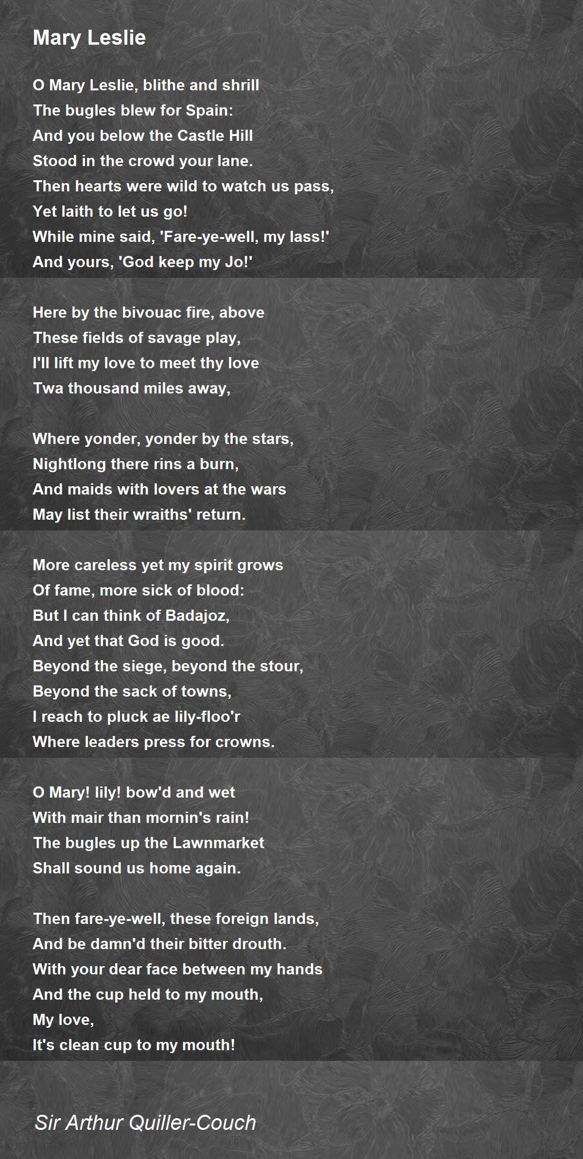 Mary Leslie Mary Leslie Poem by Sir Arthur QuillerCouch