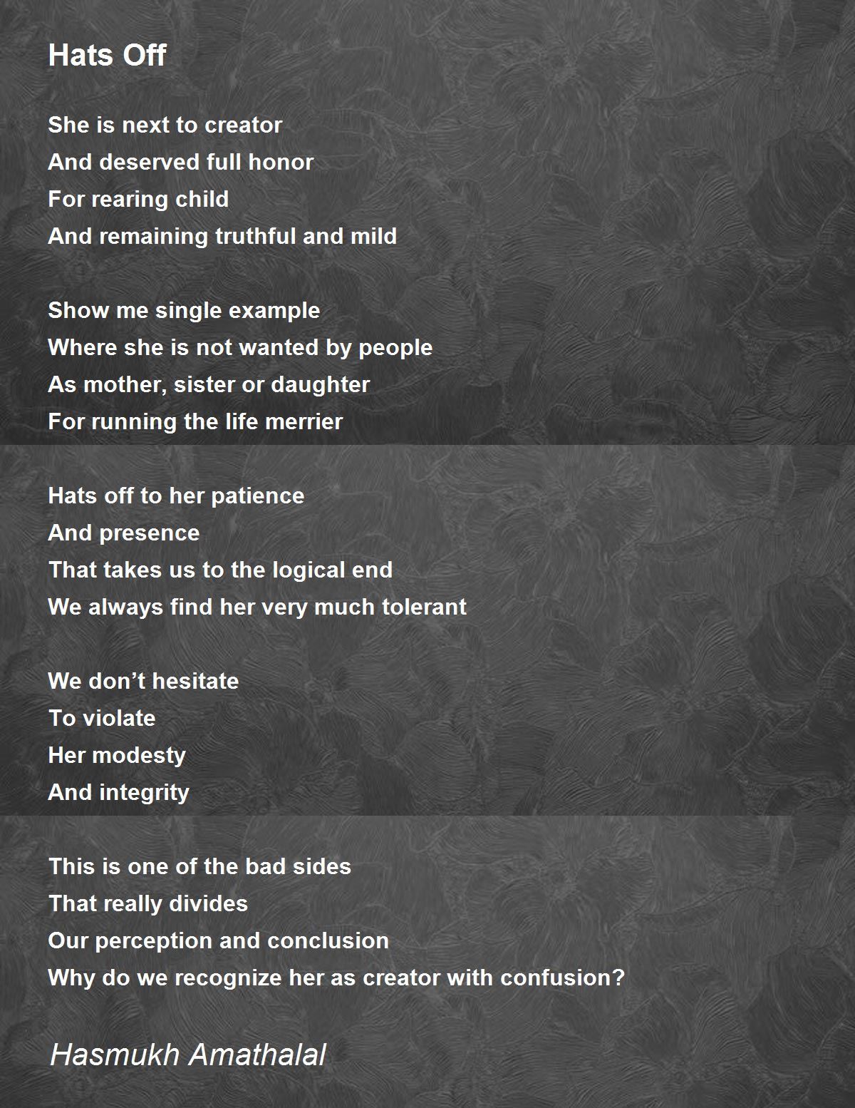 Hats Off Poem by Mehta Hasmukh Amathalal Poem Hunter