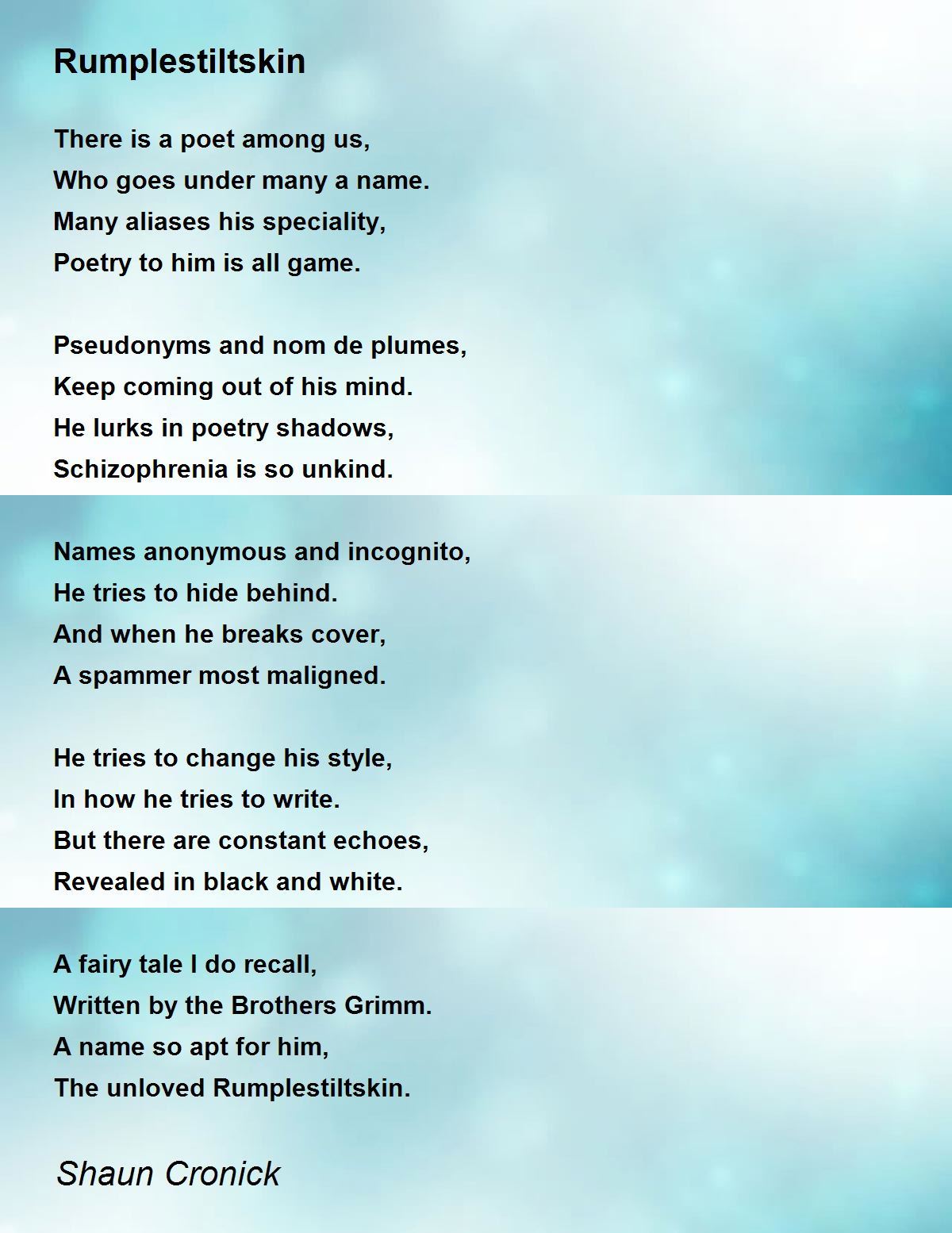 Rumplestiltskin Rumplestiltskin Poem by Shaun Cronick