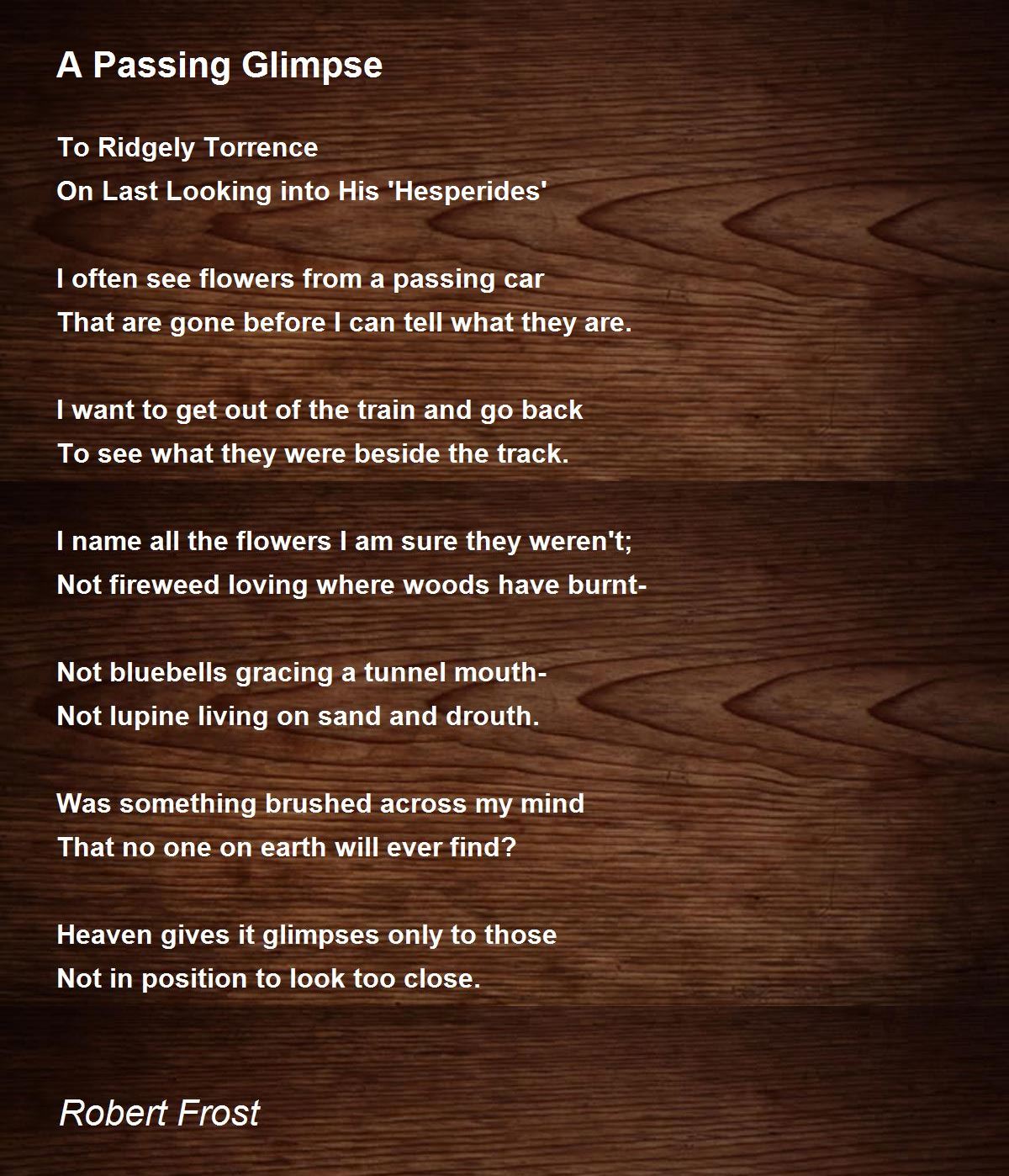 A Passing Glimpse A Passing Glimpse Poem by Robert Frost