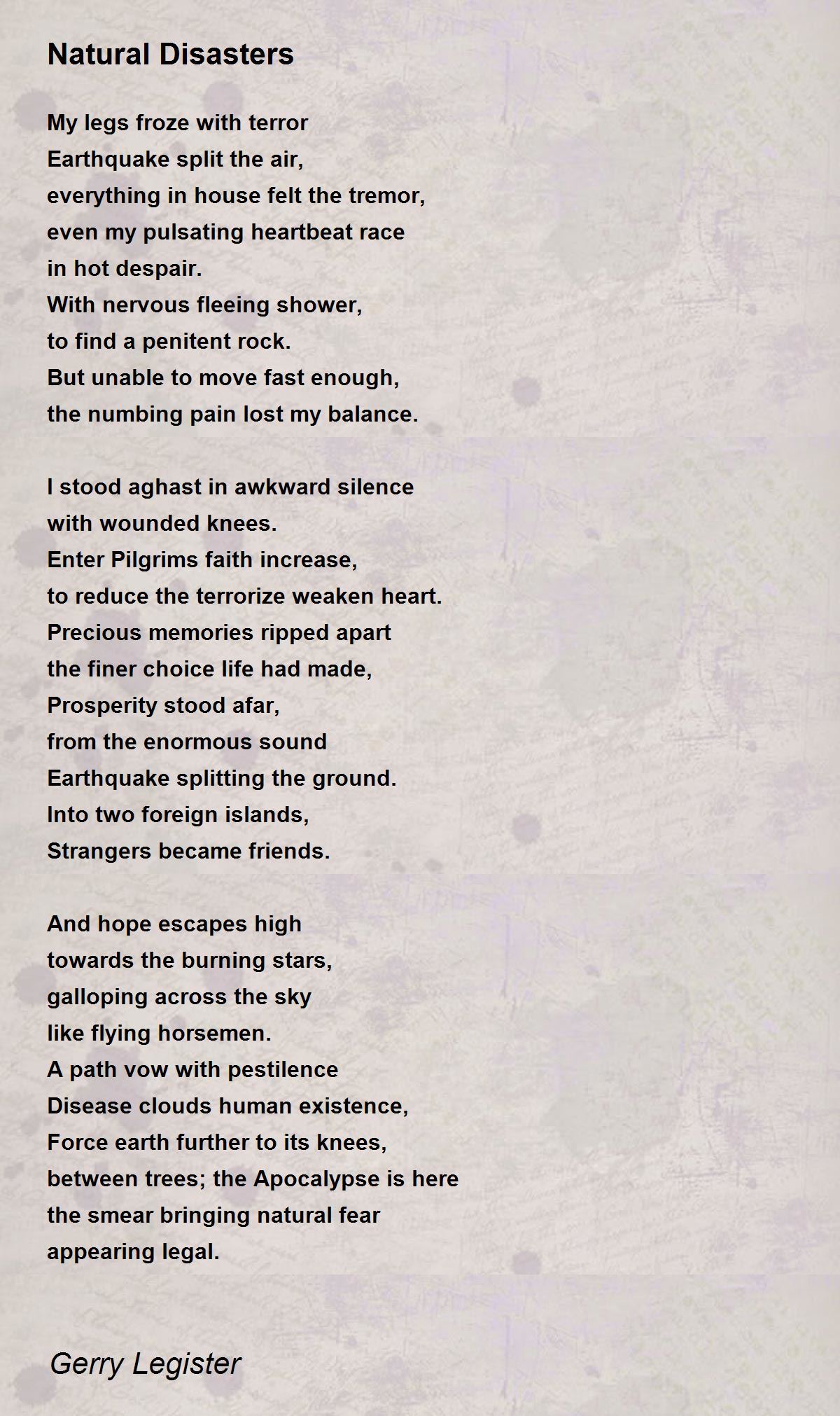 Natural Disasters Poem by Gerry Legister - Poem Hunter