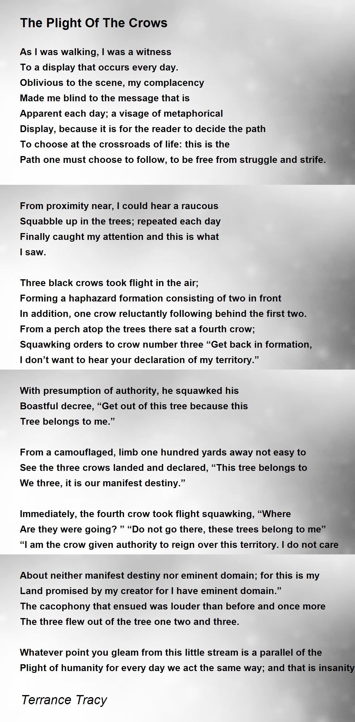 The Plight Of The Crows Poem by Terrance Tracy - Poem Hunter