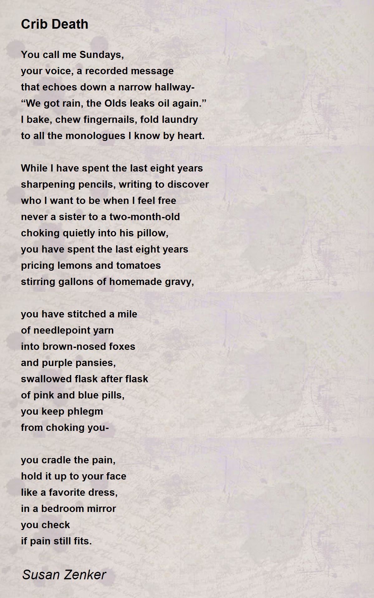 Crib Death by Susan Zenker Crib Death Poem