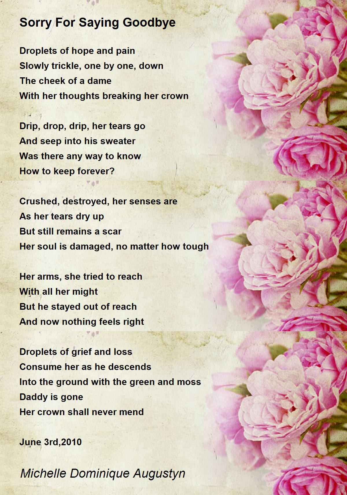 Sorry For Saying Goodbye by Michelle Dominique Augustyn - Sorry For