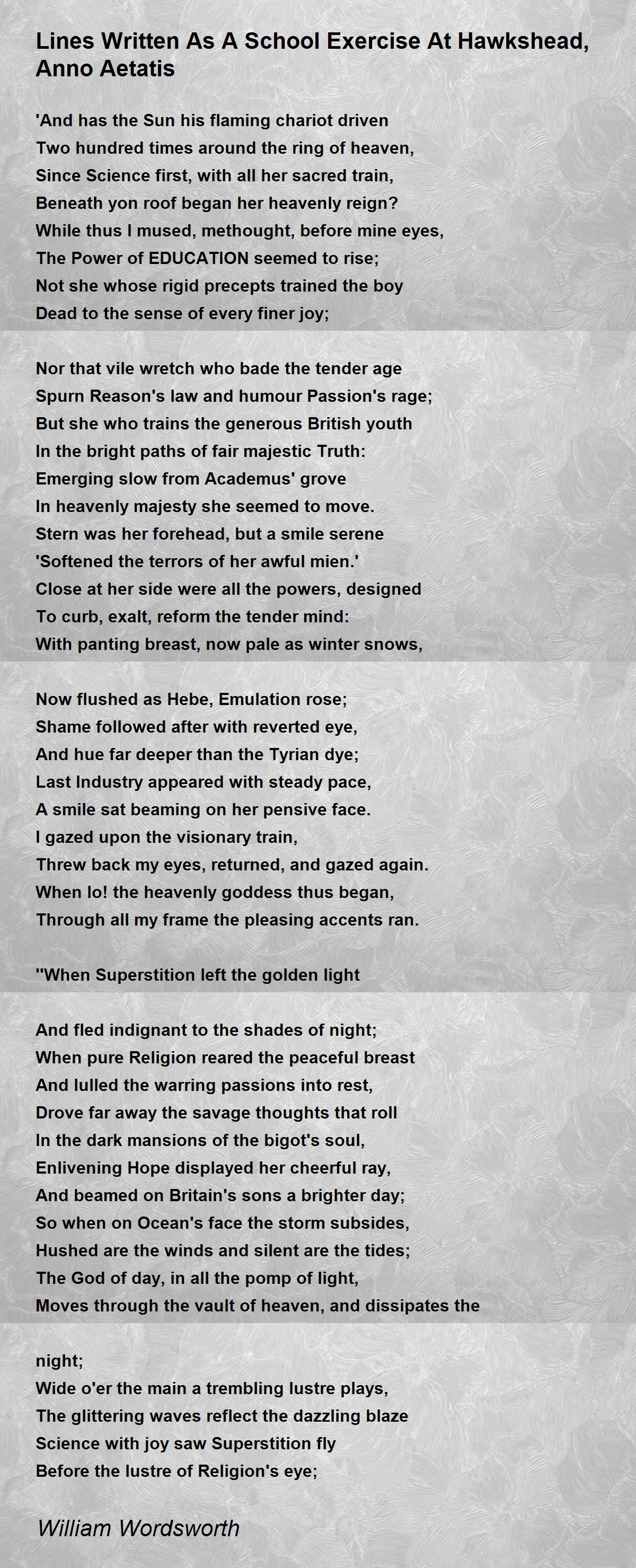 Lines Written As A School Exercise At Hawkshead, Anno Aetatis Poem by