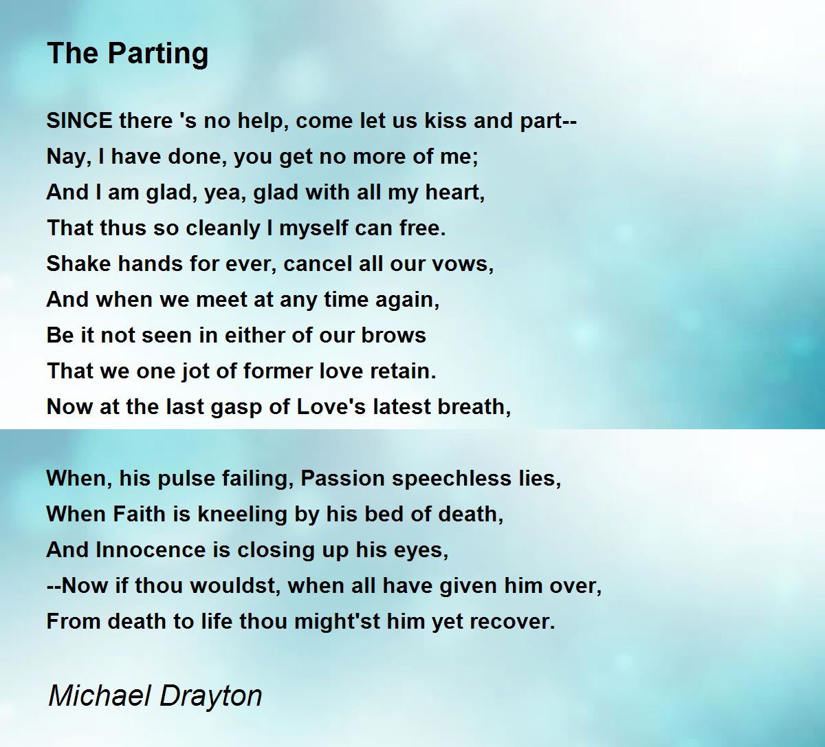 The Parting Poem by Michael Drayton - Poem Hunter