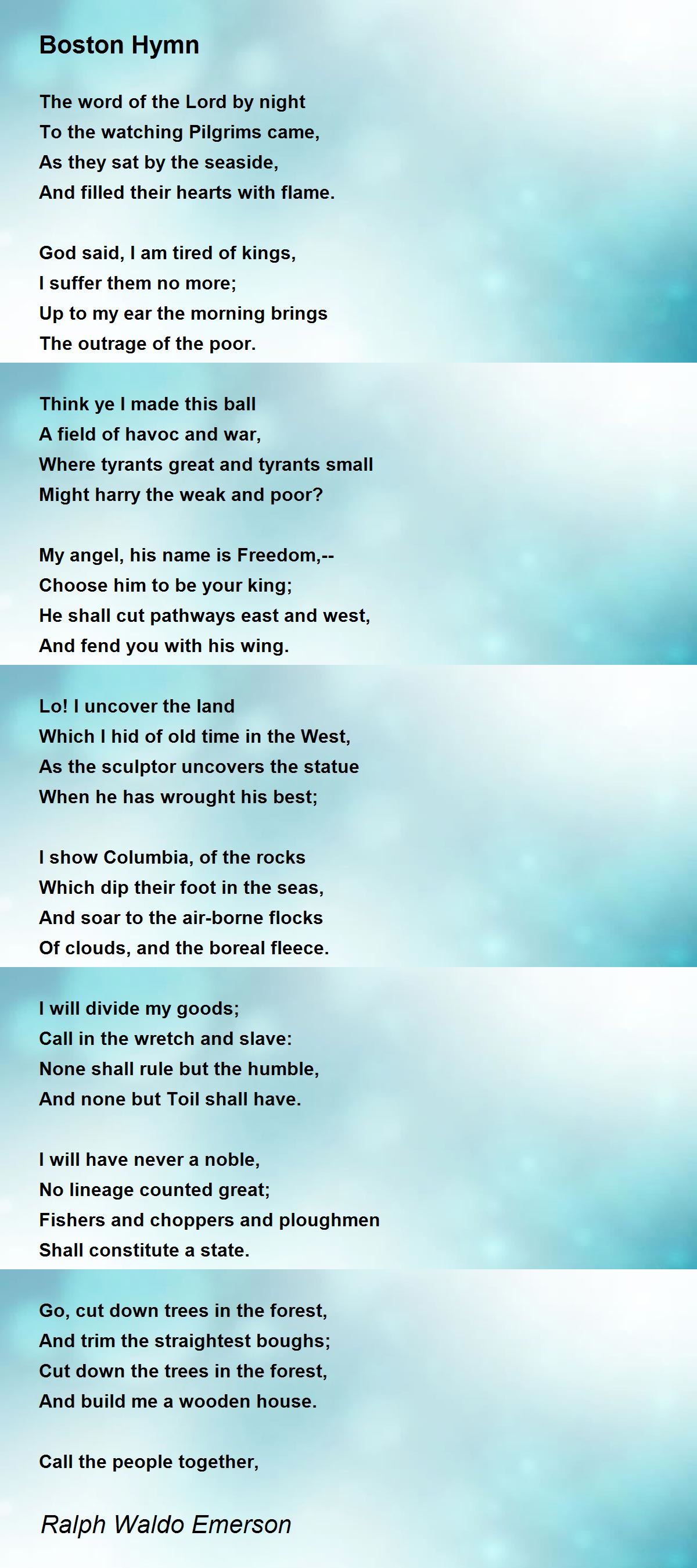 Boston Hymn Poem by Ralph Waldo Emerson - Poem Hunter