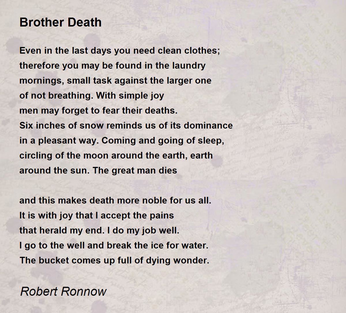 Brother Death Brother Death Poem by Robert Ronnow