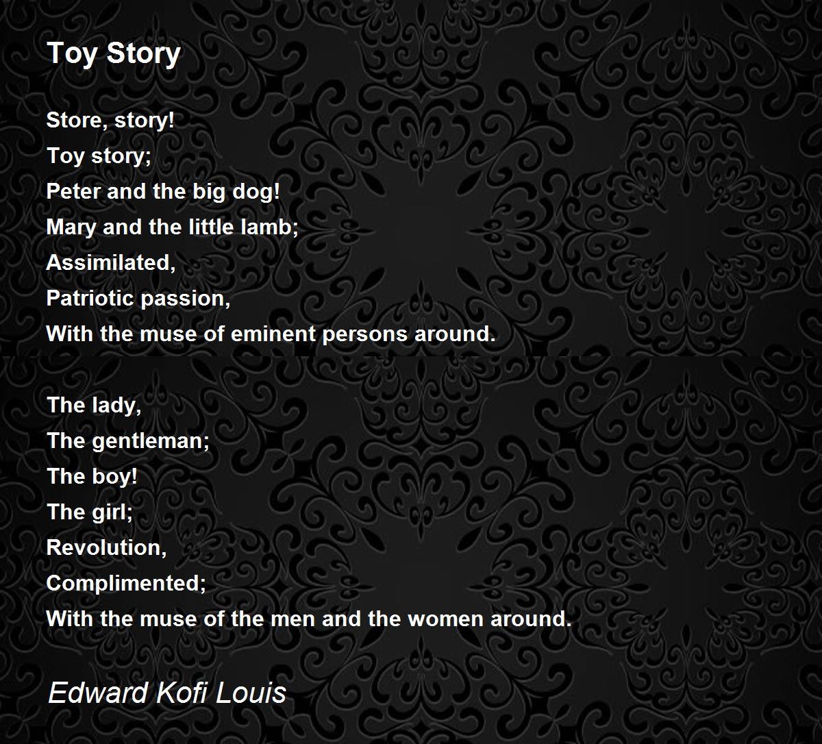 Toy Story by Edward Kofi Louis Toy Story Poem
