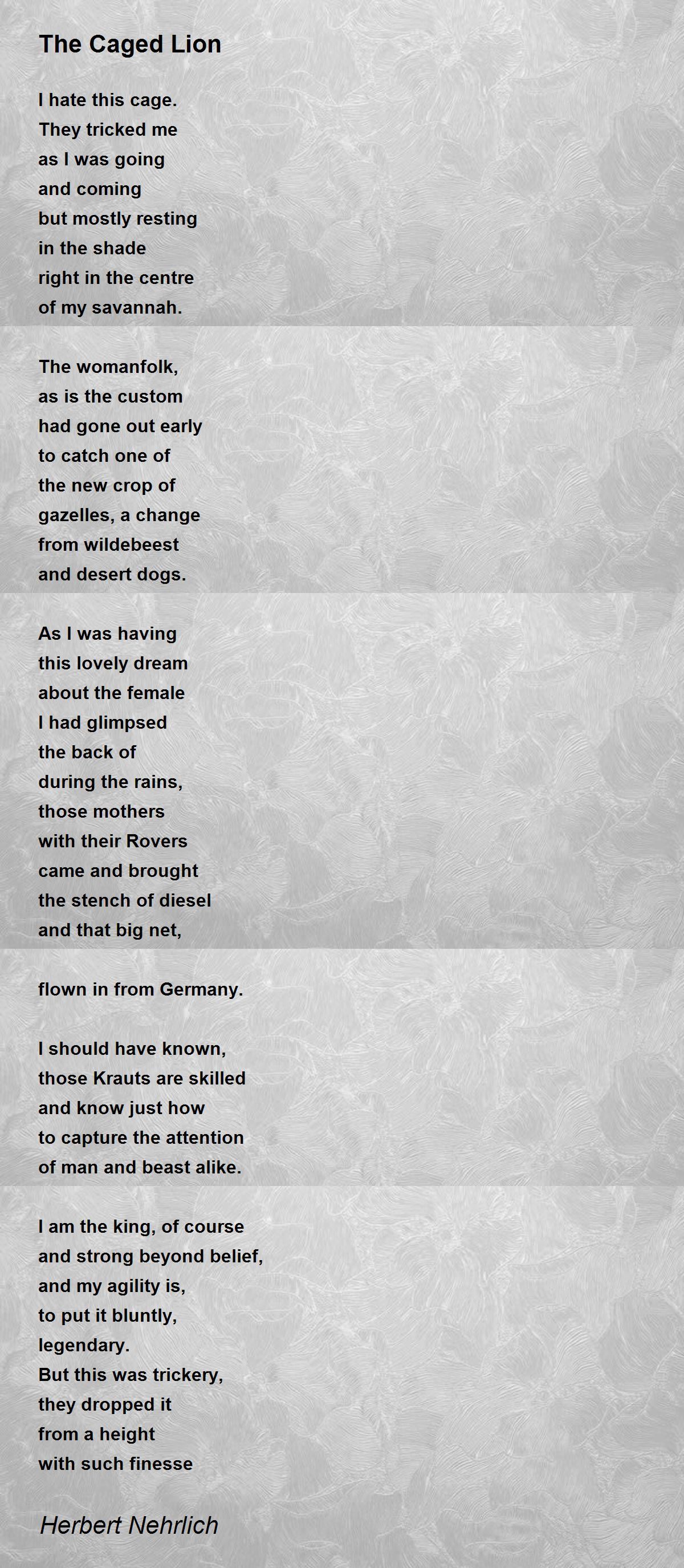 The Caged Lion The Caged Lion Poem by Herbert Nehrlich