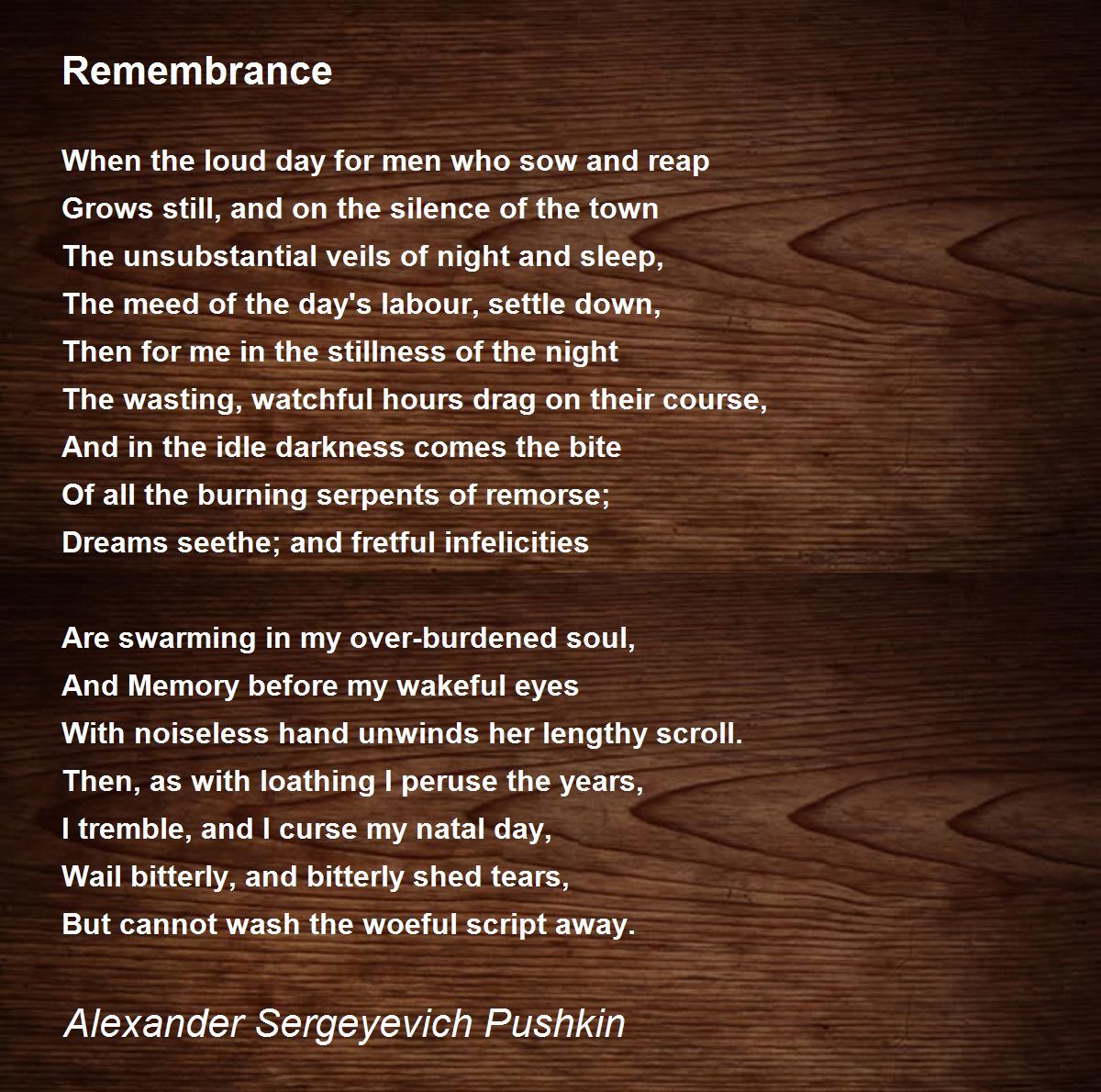 Remembrance Poem by Alexander Sergeyevich Pushkin - Poem 