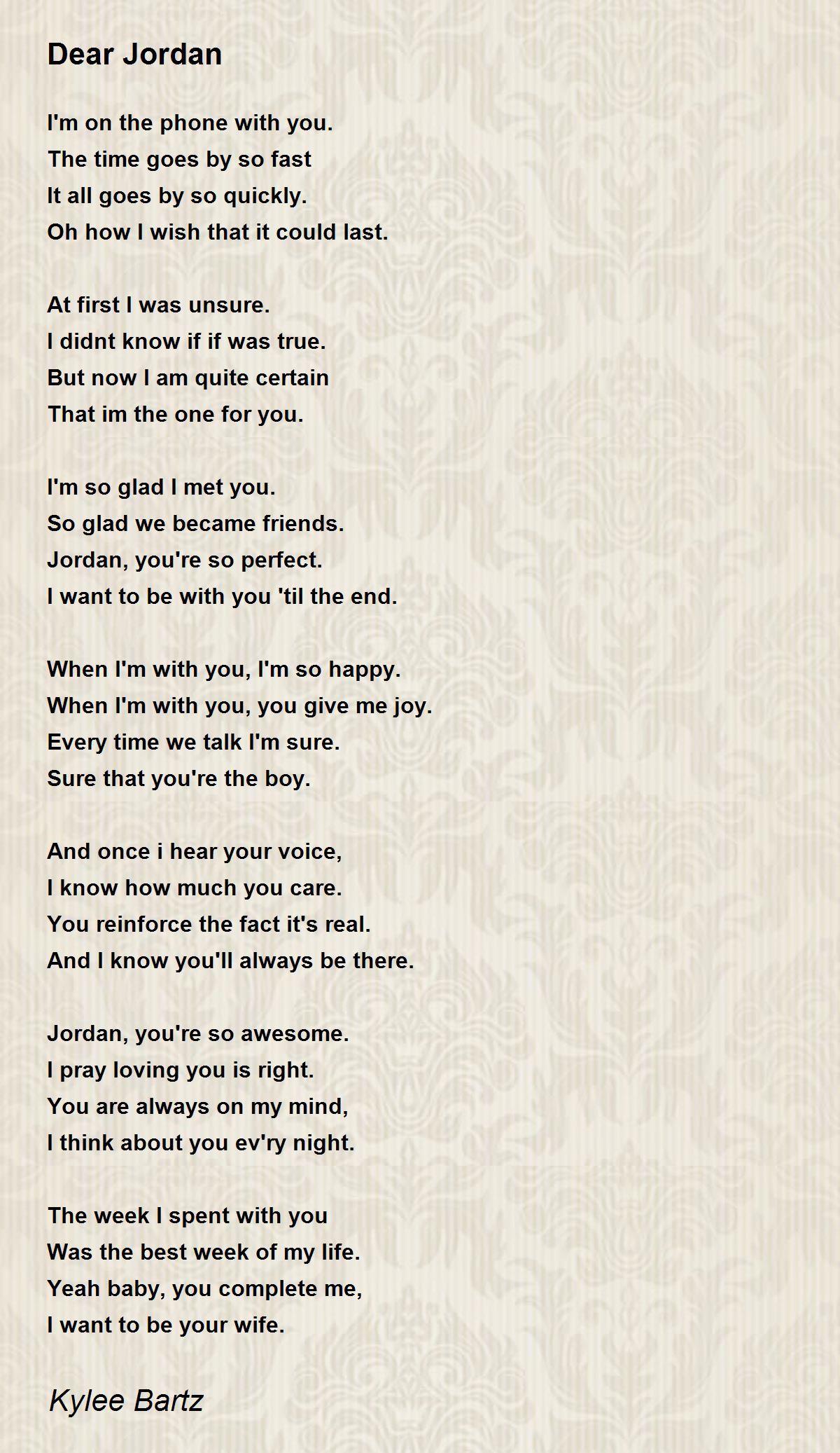 Dear Jordan Dear Jordan Poem by Kylee Bartz