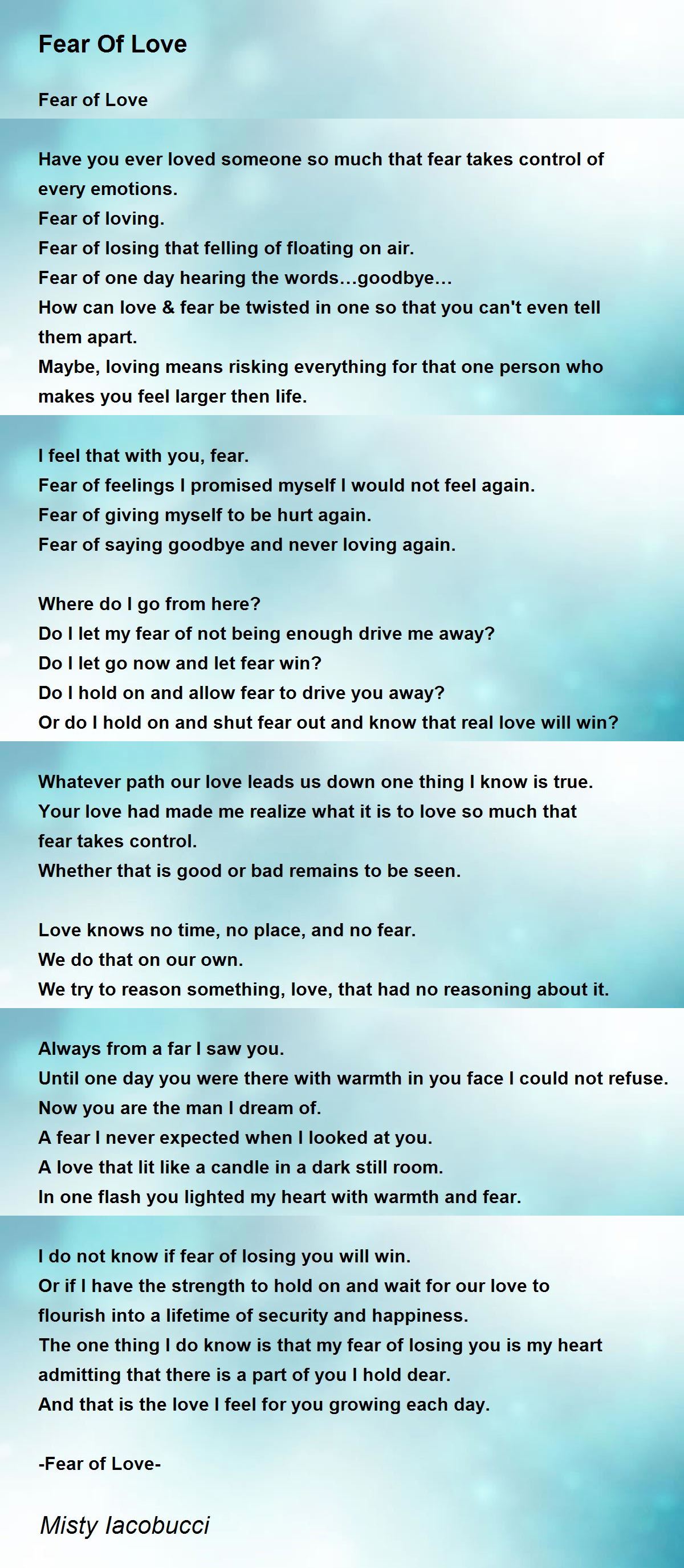 Fear Of Love - Fear Of Love Poem by Misty Iacobucci