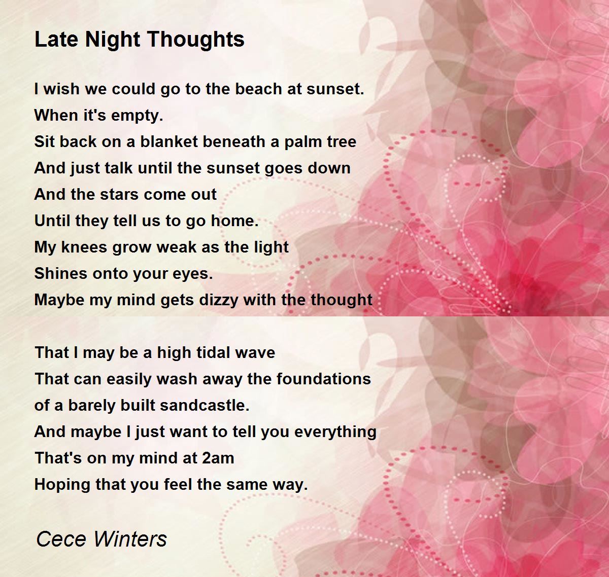 Late Night Thoughts Poem by Cece Winters Poem Hunter