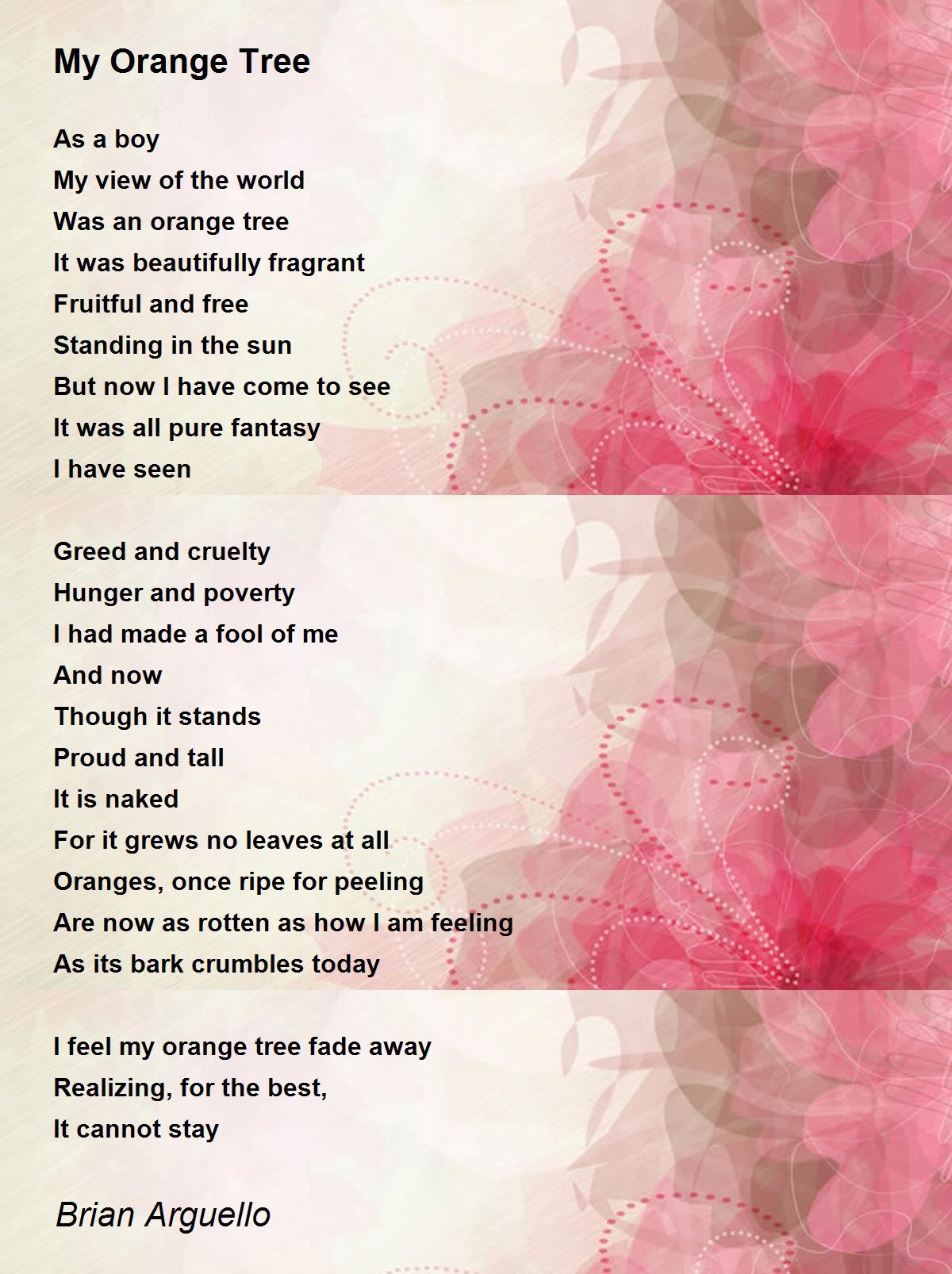My Orange Tree by Brian Arguello My Orange Tree Poem