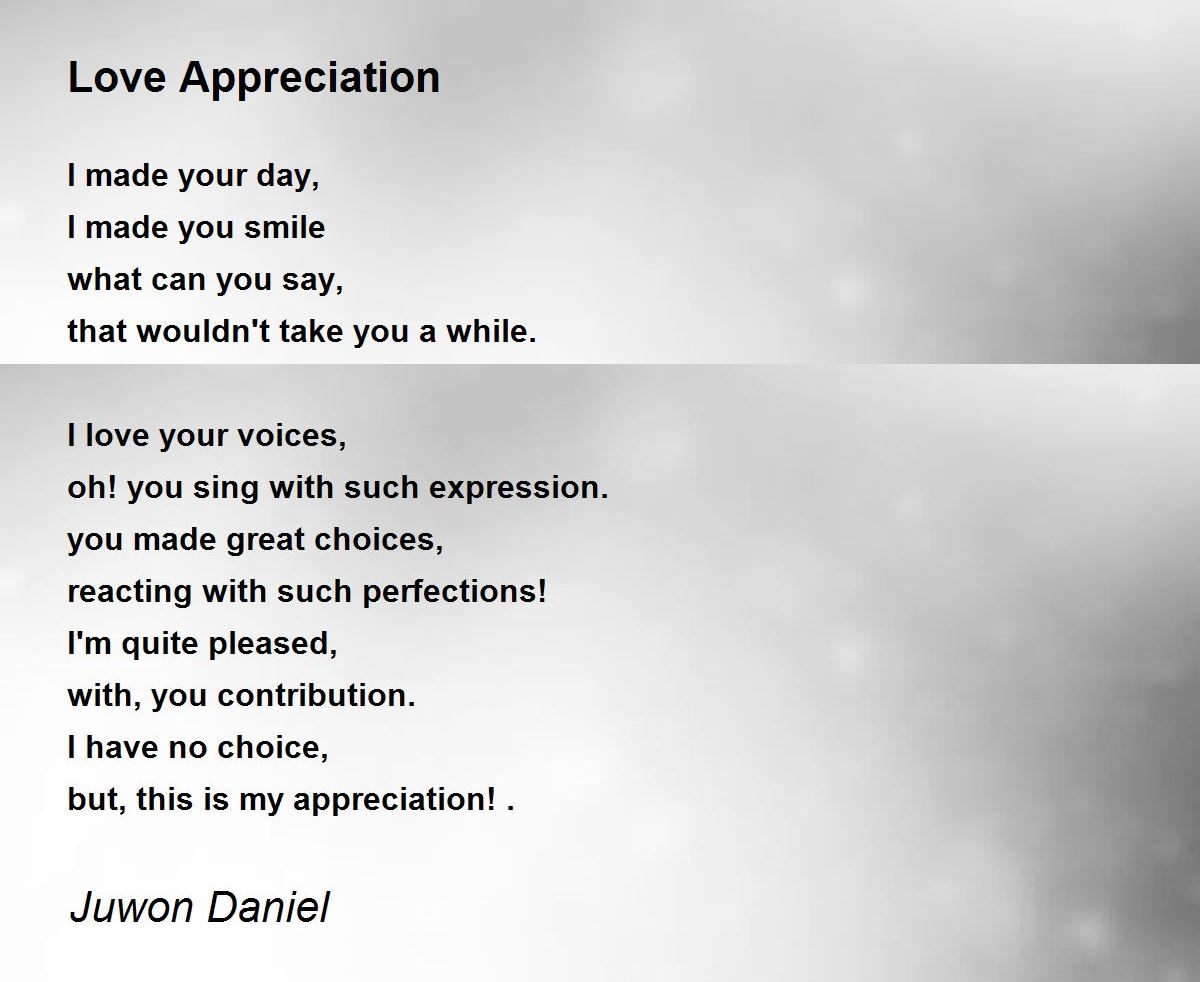 Love Appreciation by Juwon Daniel - Love Appreciation Poem