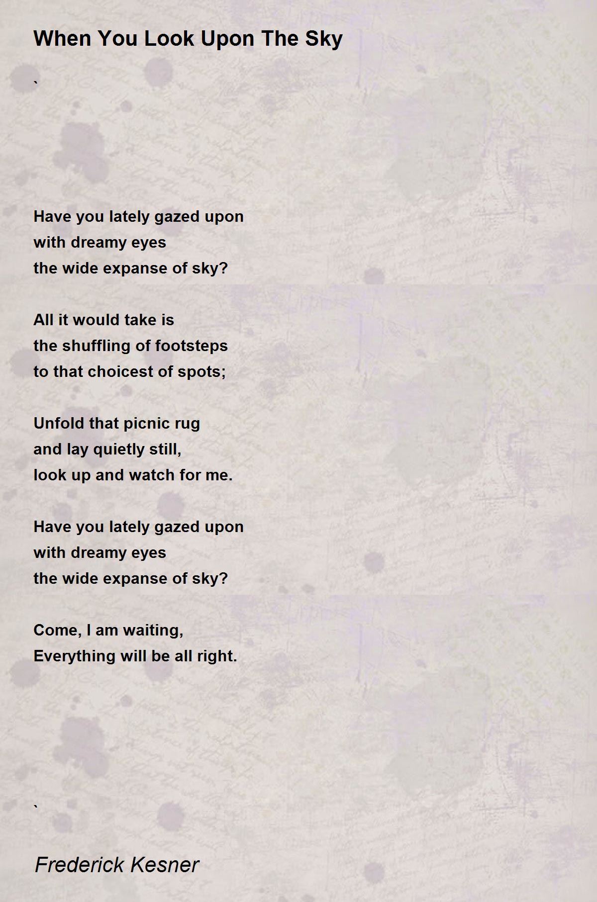 When You Look Upon The Sky Poem By Frederick Kesner Poem Hunter