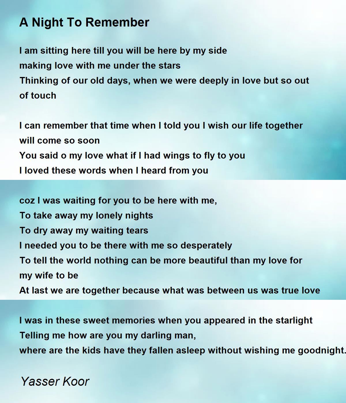 A Night To Remember by Yasser Koor A Night To Remember Poem