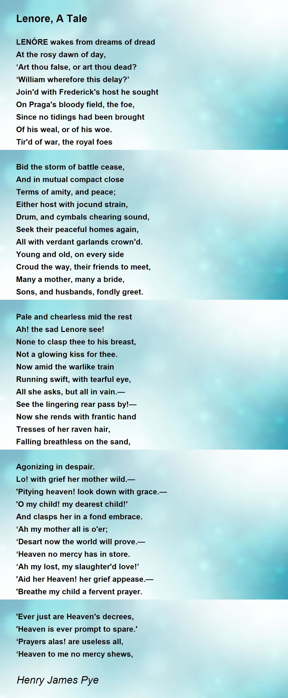 Lenore, A Tale Lenore, A Tale Poem by Henry James Pye